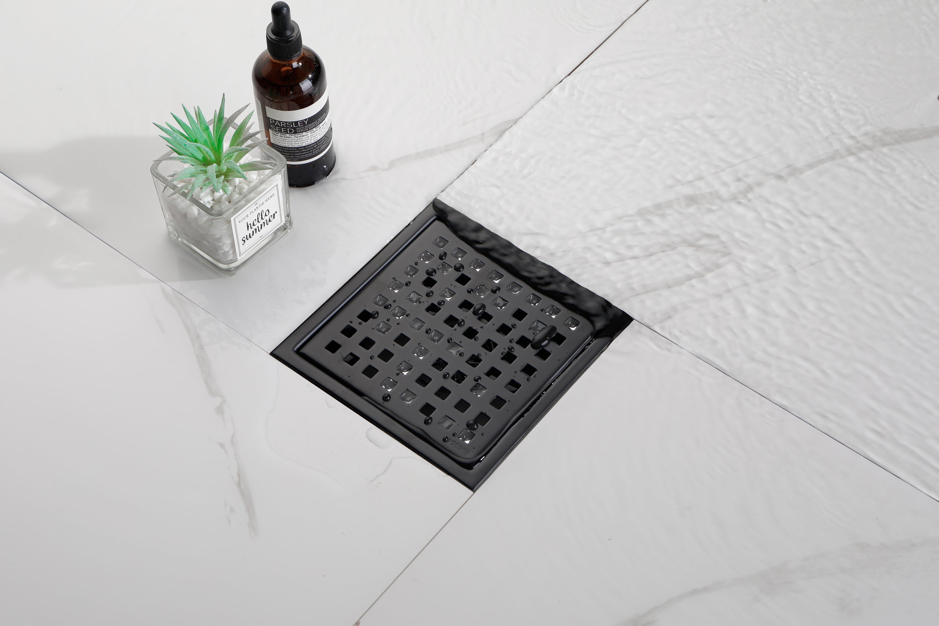 6 Inch Square Shower Floor Drain Square Shower Floor Drain with Flange,Pattern Grate Removable,Food-Grade SUS 304 Stainless Steel