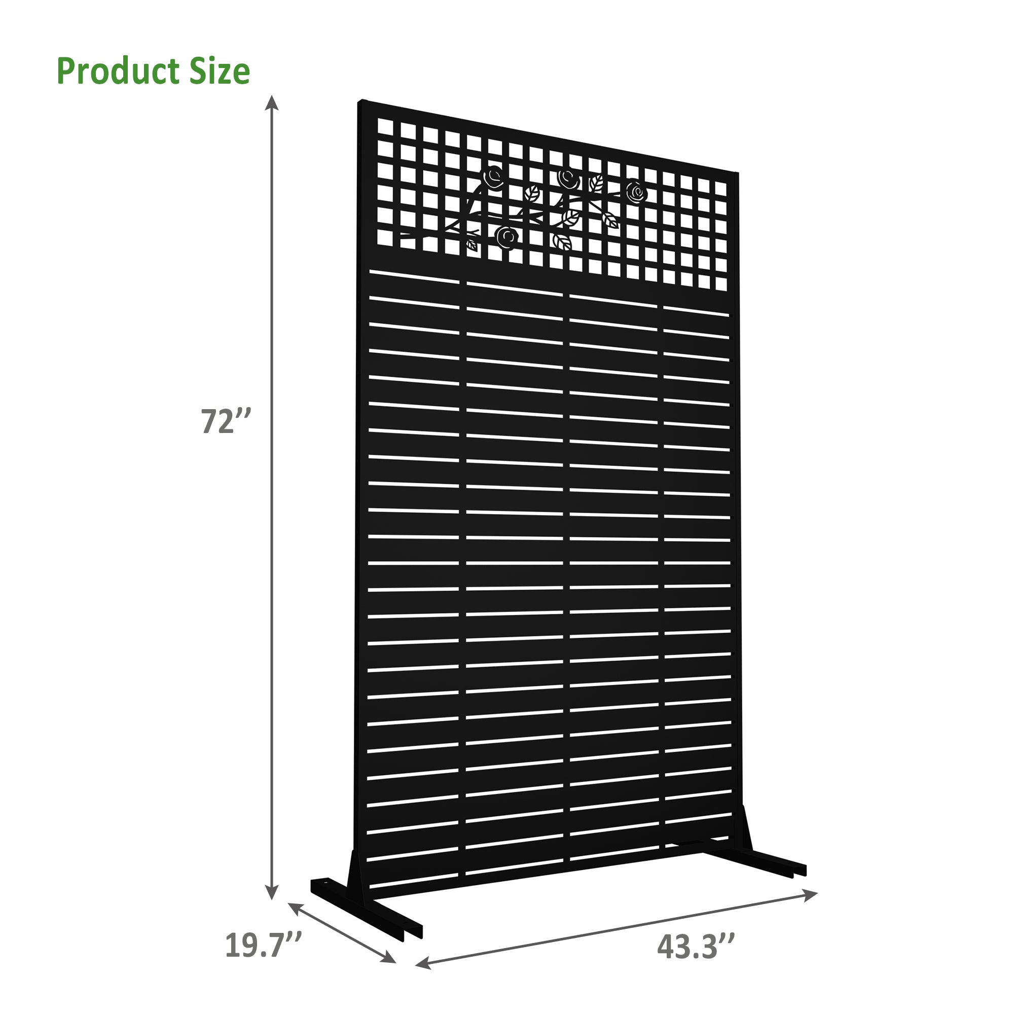 Metal privacy screen divider Rose Black finish, angled view