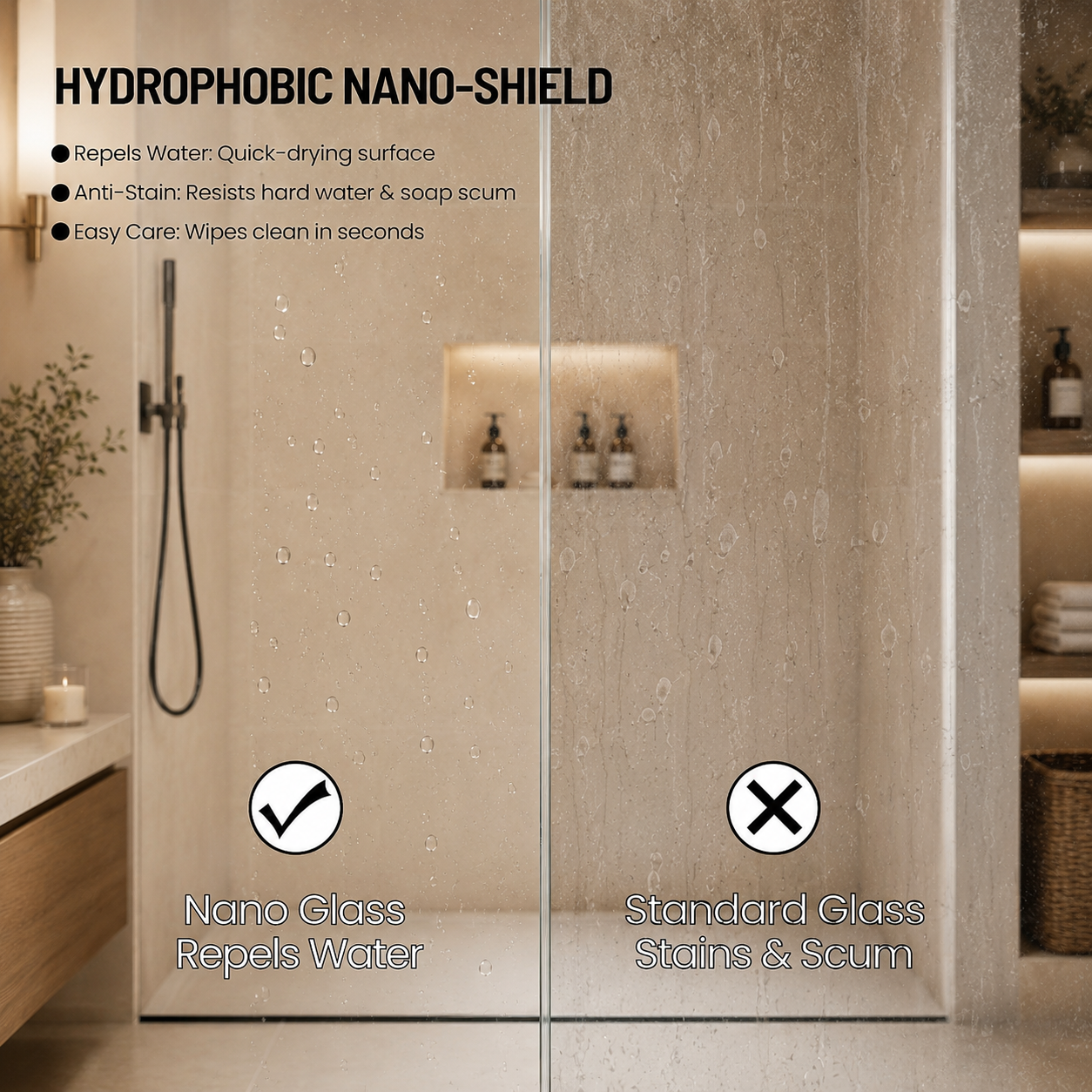 56-60 x 76 in Stainless Rail Frameless Sliding Shower Door - 56-60 x 76 in / Matte Black / Round Rail view 3