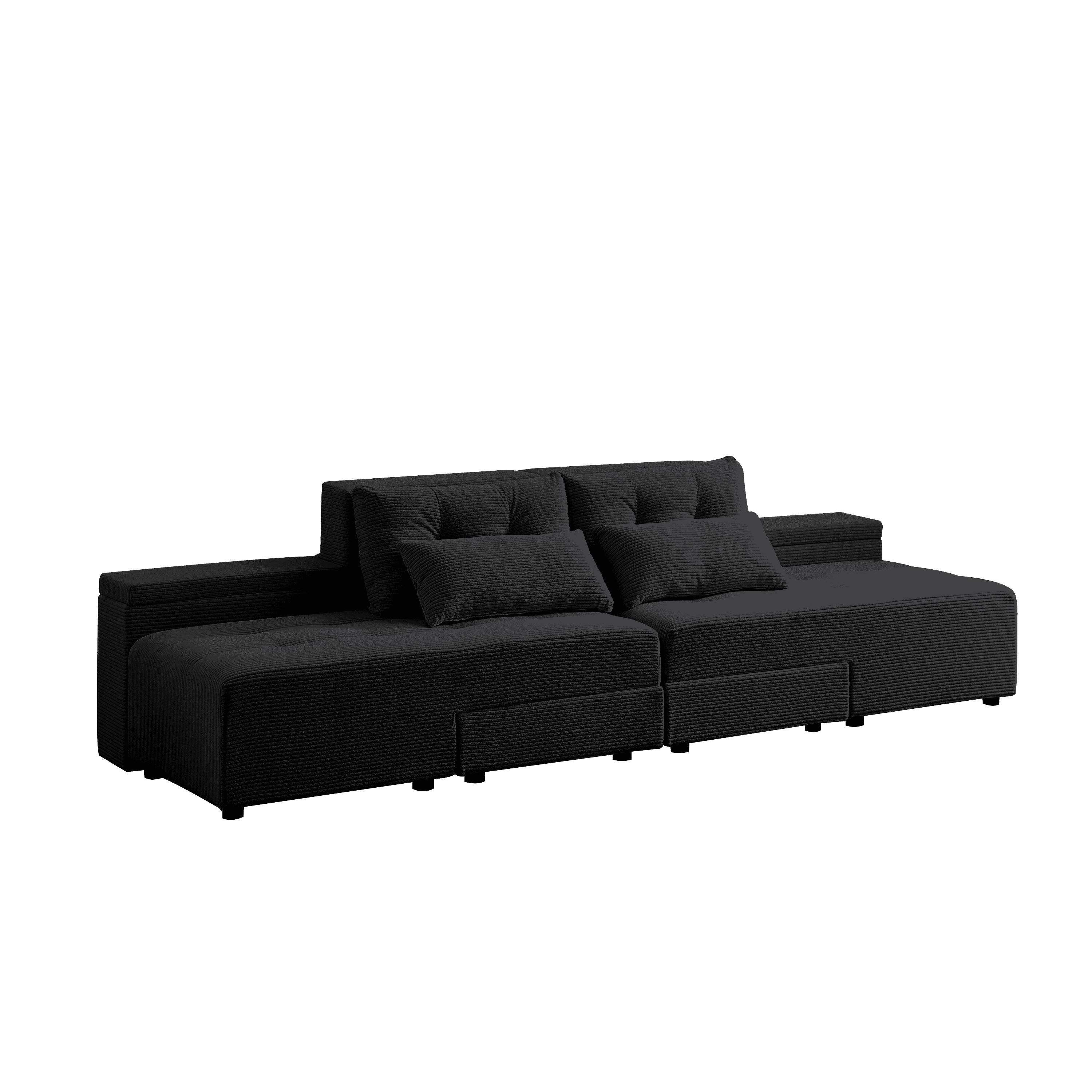Convertible 3 in 1 Sleeper Sofa and Sectional Sofa with 4 Storage Space for Living Room,Corduroy Couch With 4 pillows,Corduroy