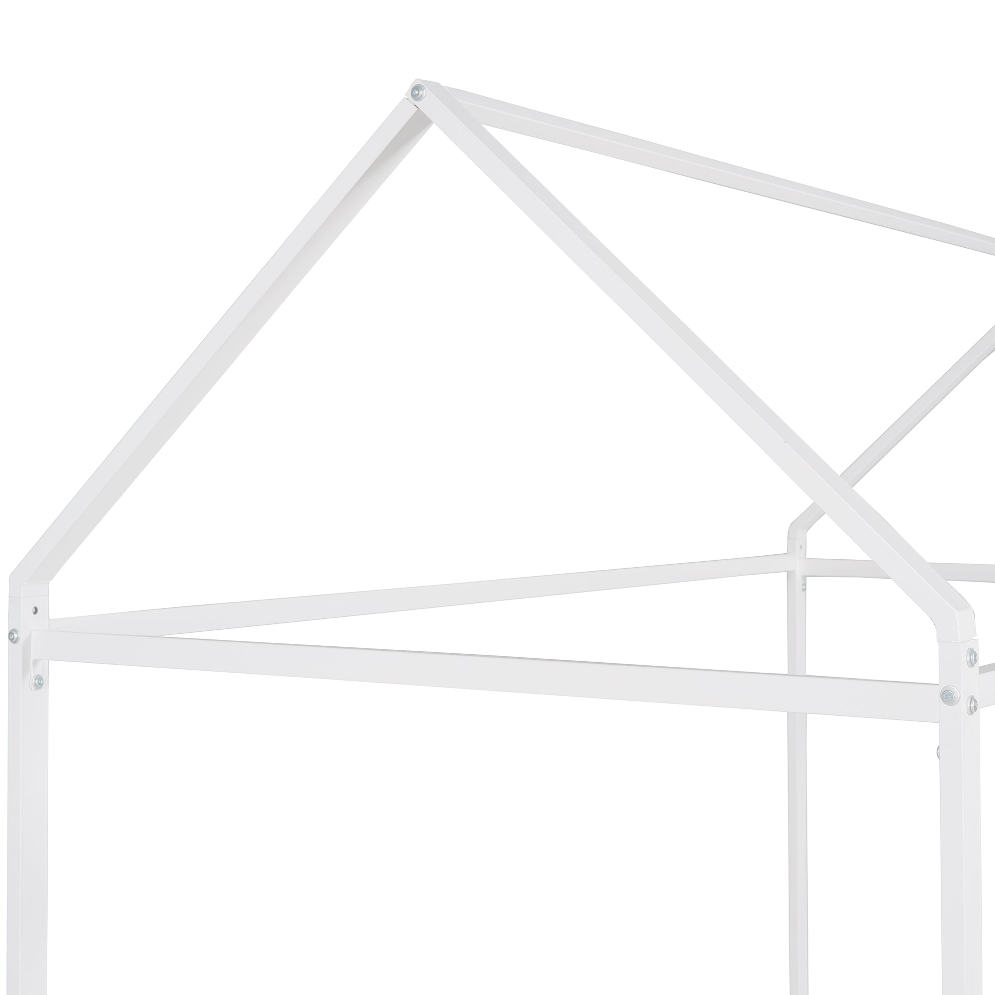 House Bed Frame Twin Size , Kids Bed Frame Metal Platform Bed Floor Bed for Kids Boys Girls No Box Spring Needed White