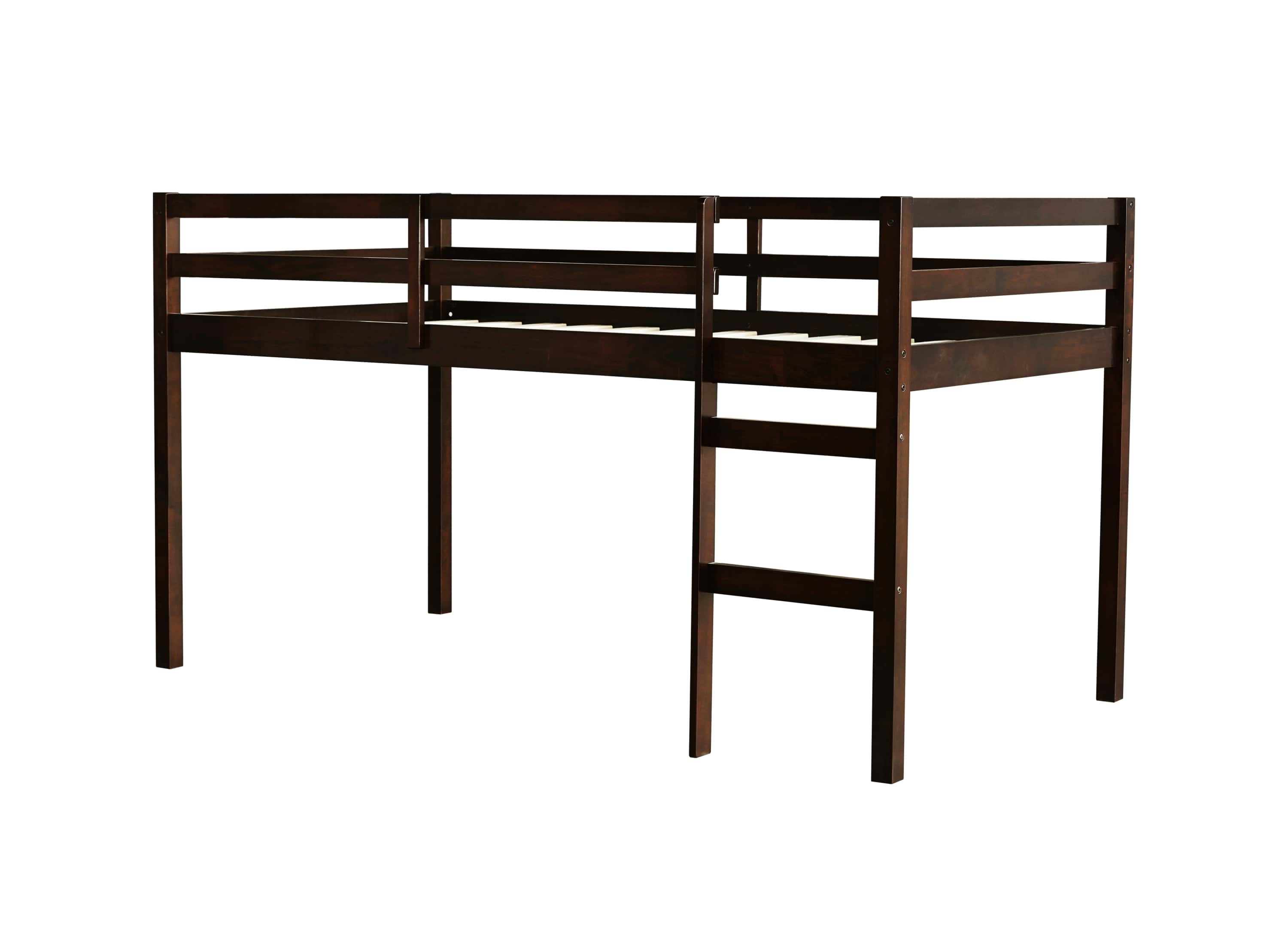 Solid Wooden, Rubber Wooden Twin Loft Bed with Ladder, Bed Platform of Strengthened Slats , Espresso