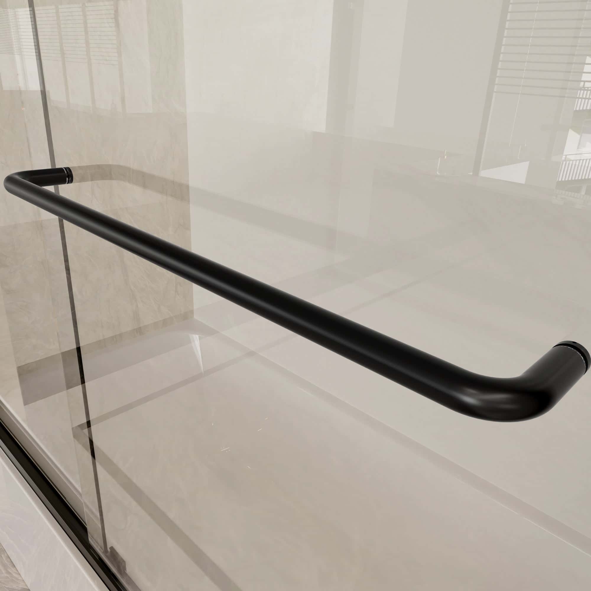 55-59" W × 72"H Double Sliding Semi-Frameless Shower Door With 1/4 inches (6mm) Clear Tempered Glass, Matte Black Finish