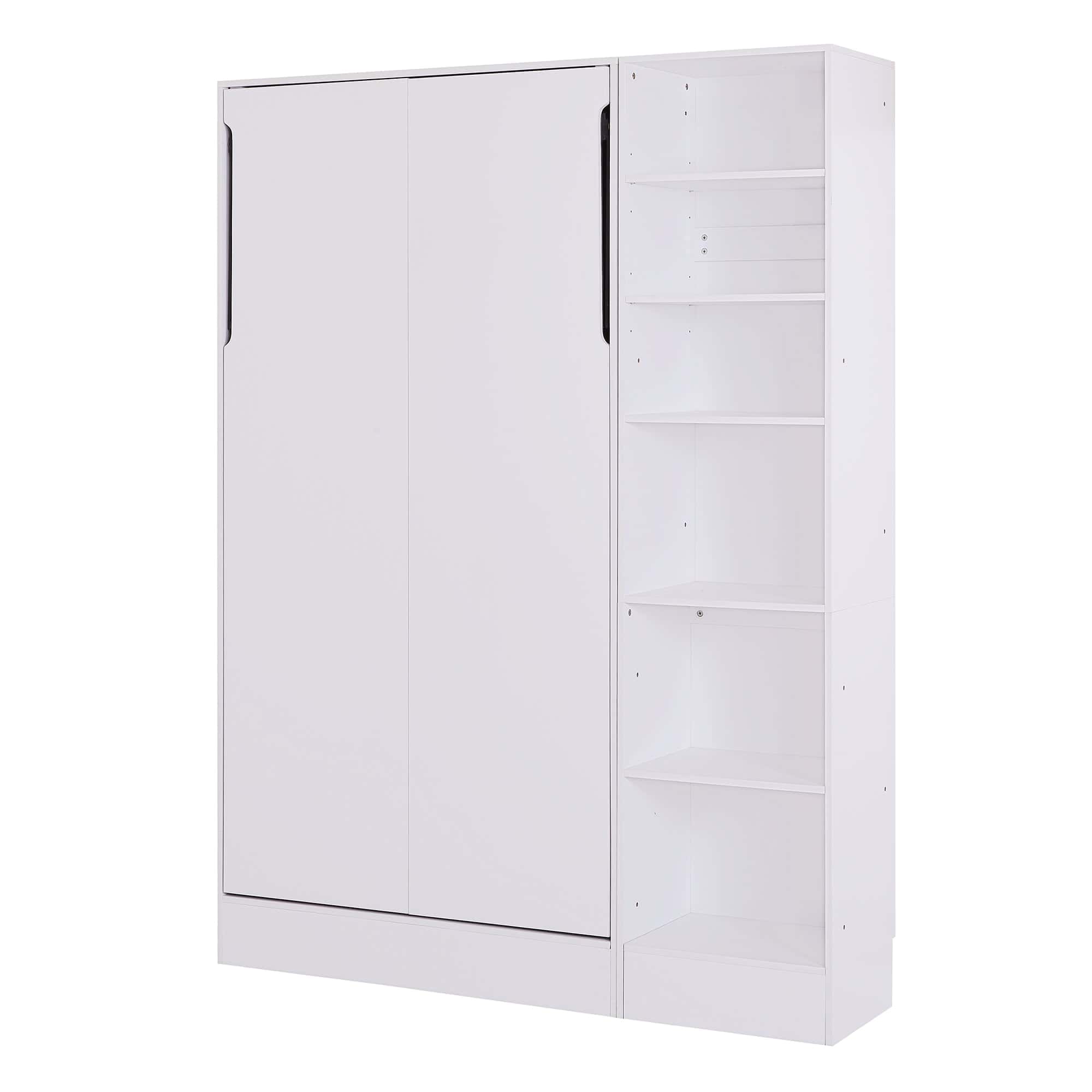 Twin Size Murphy Bed Wall Bed with Sofa,with Shelves,White