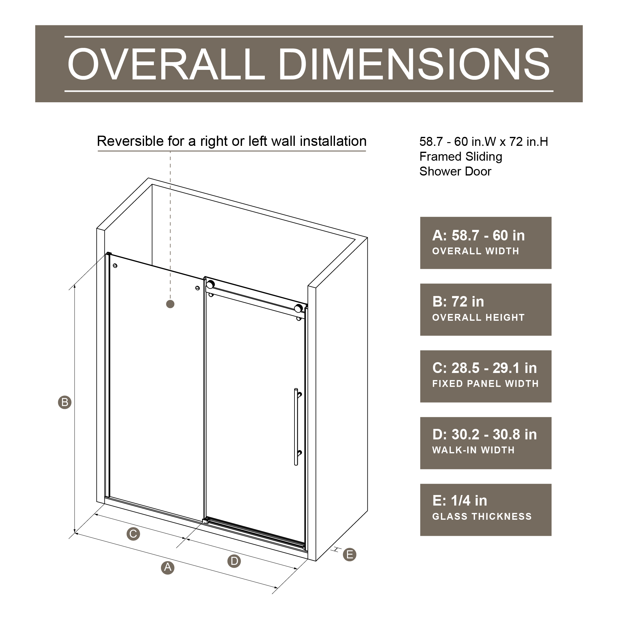 60 x 72 in Frameless Single Sliding Shower Door - 60 x 72 in / Matte Black / Zinc Roller view 7