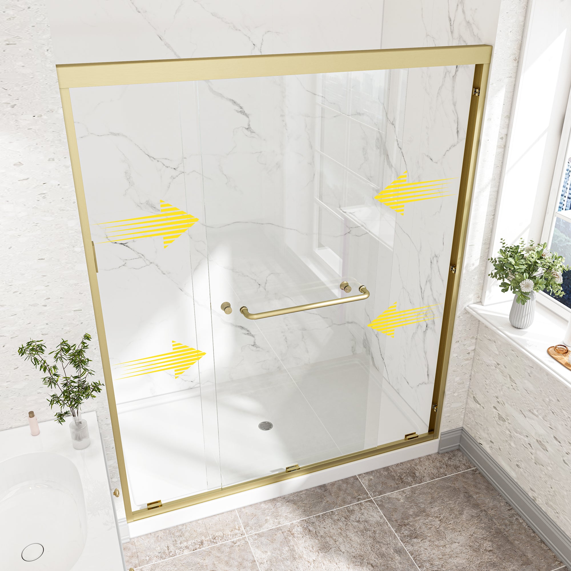 55-60 x 72 in Brushed Gold Double Bypass Shower Door - 55-60 x 72 in / Brushed Gold view 2