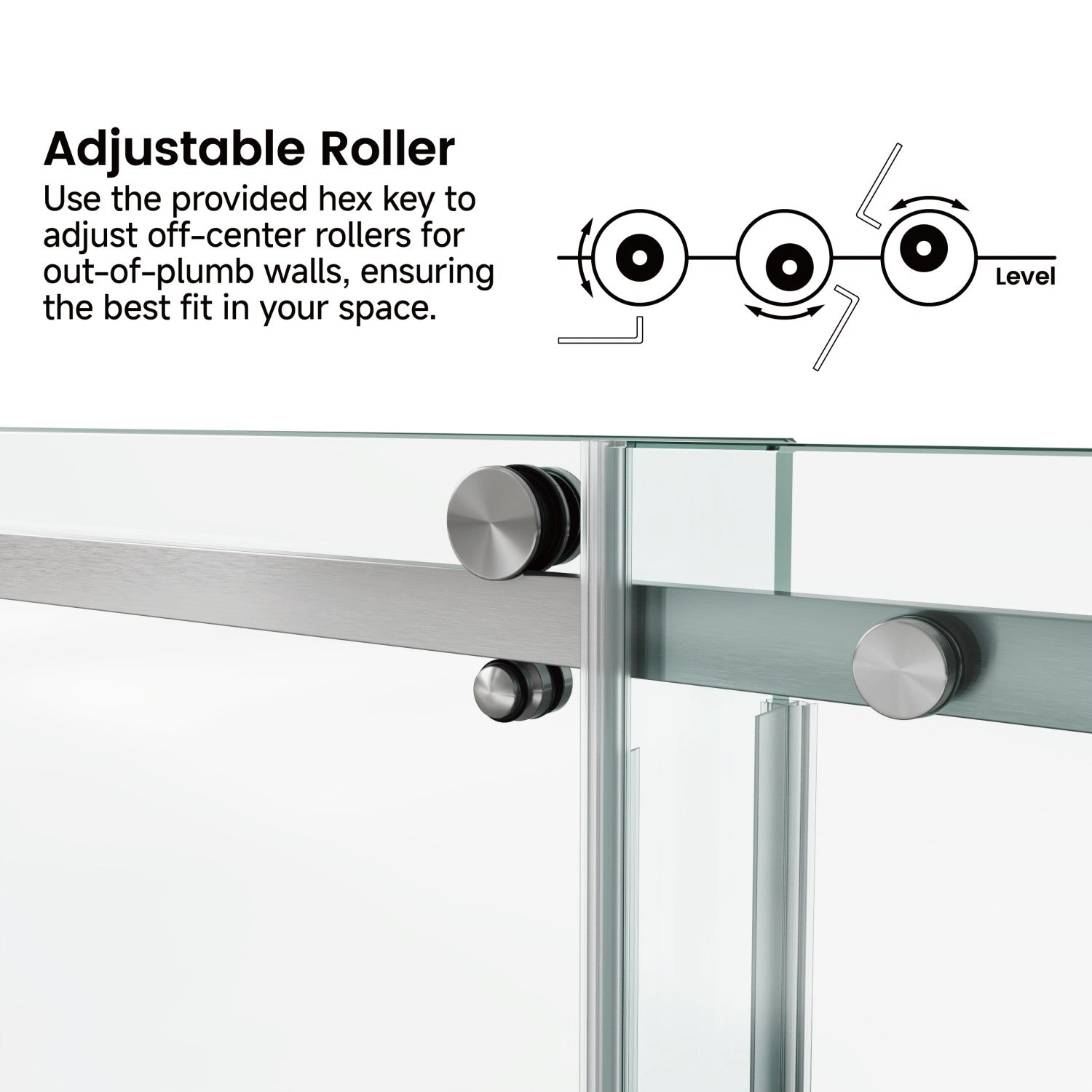 72 x 76 in Fixed and Sliding Square-Tube Shower Door - 72 x 76 in / Brushed Nickel view 5
