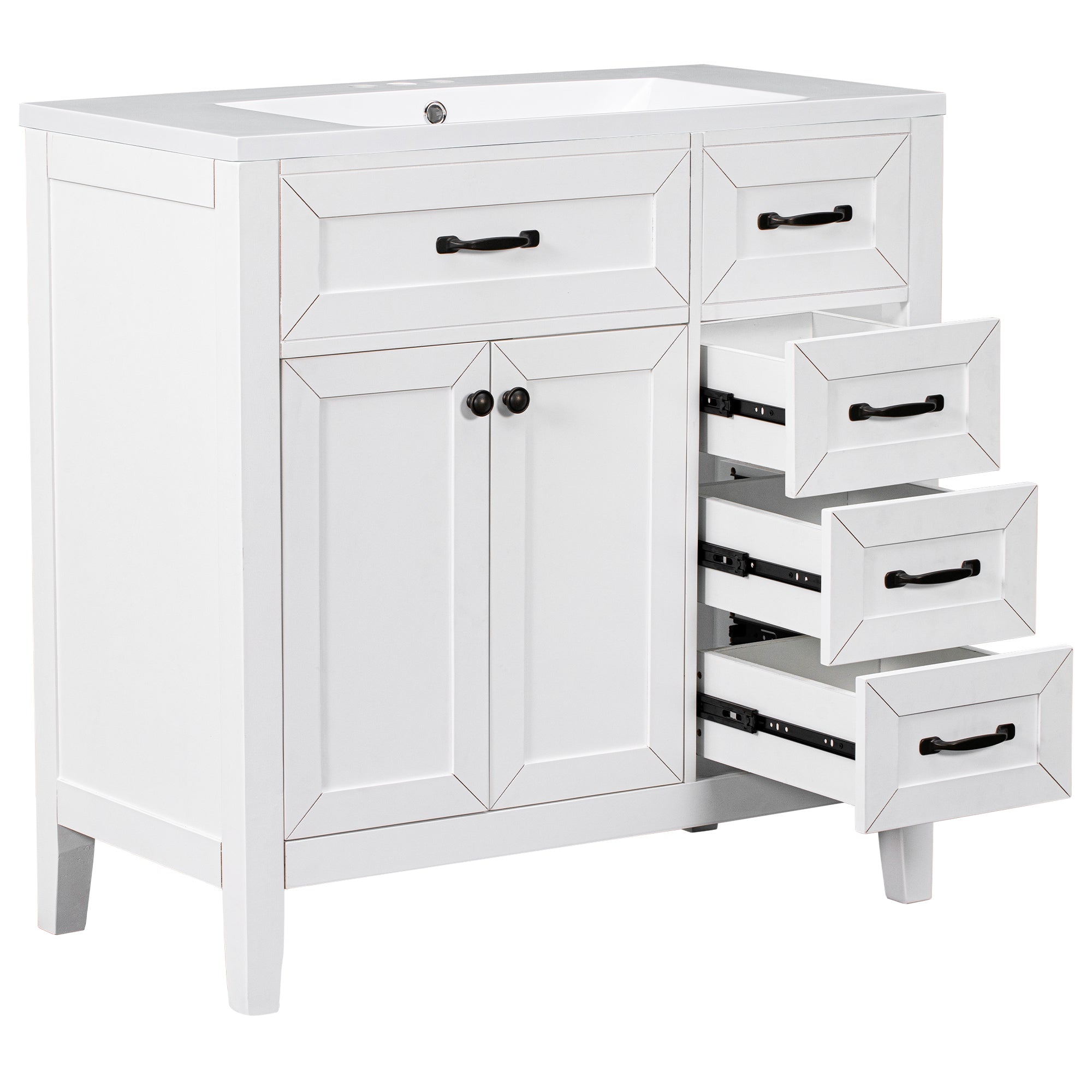 36" Bathroom Vanity with Sink Combo, White Bathroom Cabinet with Drawers, Solid Frame and MDF Board