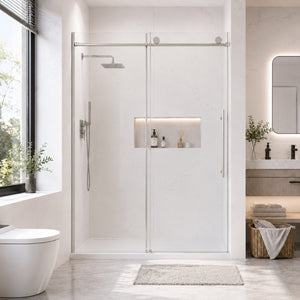 60 x 73 in Soft-Closing Sliding Shower Door - 60 x 73 in / Brushed Chrome view 1