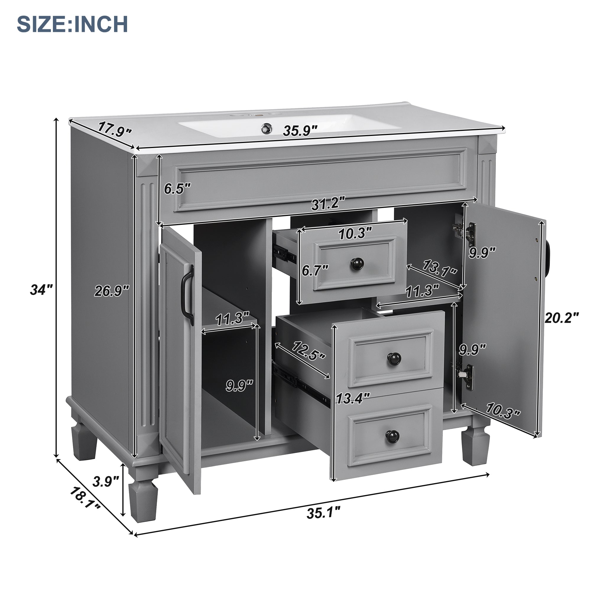 Modern bathroom vanity cabinet detail view