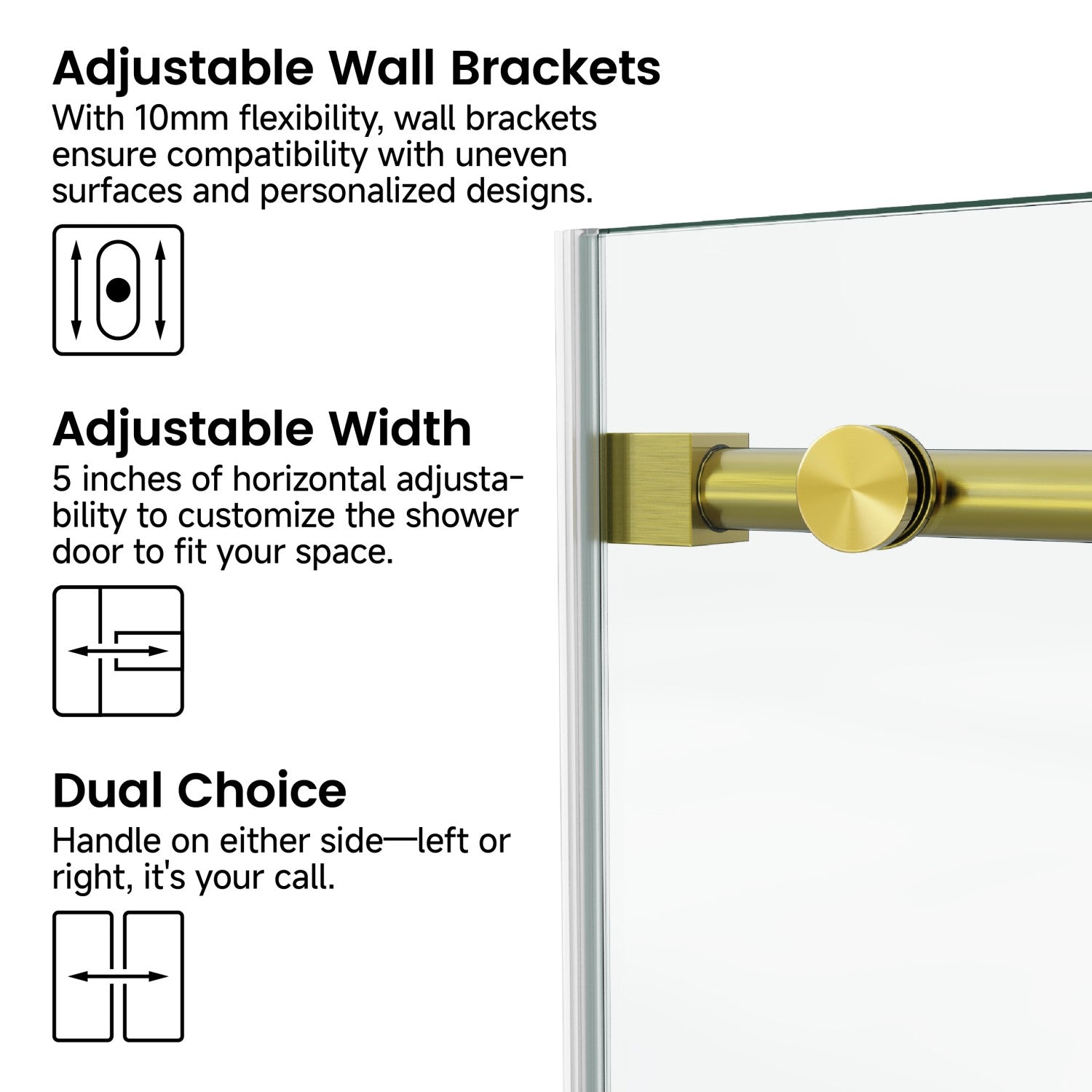 66 x 66 in Fixed and Sliding Round-Tube Shower Door - 66 x 66 in / Brushed Gold view 3
