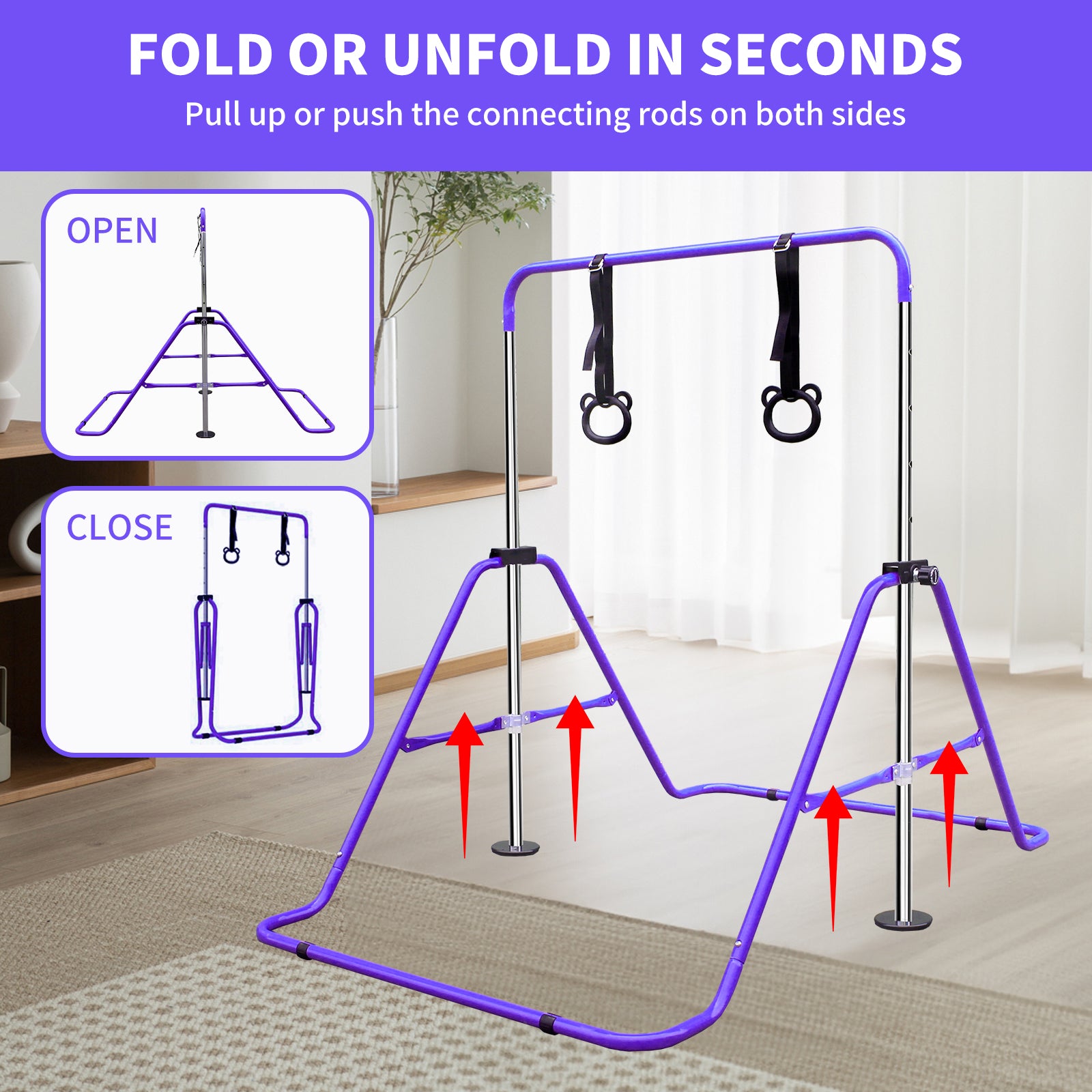 Multi-Functional Adjustable Height Children's Horizontal Gymnastic Bar With Bear Rings