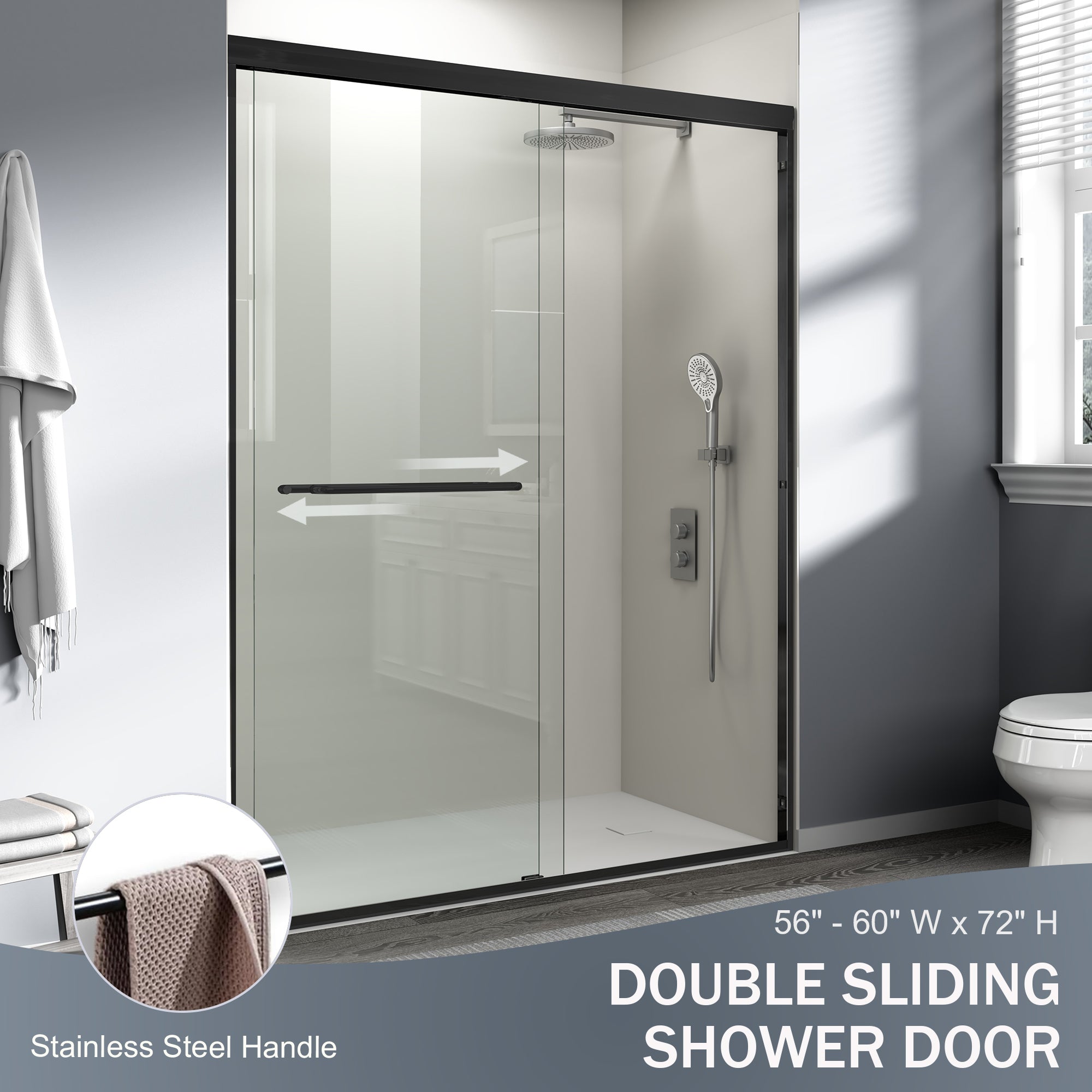 56-60 x 72 in Semi-Frameless Double Sliding Shower Door - 56-60 x 72 in / Matte Black view 2