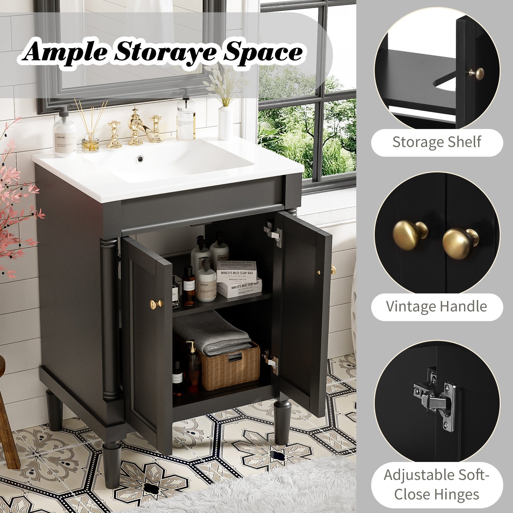 Modern single sink bathroom vanity side profile view