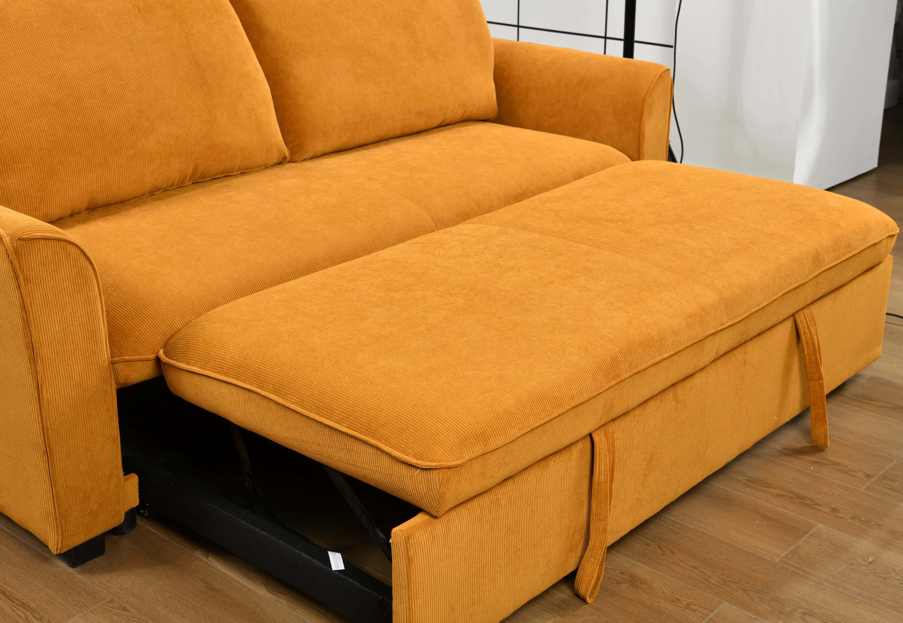 78 Inch 3 in 1 Convertible Sleeper Sofa Bed, Modern Fabric Loveseat Futon Sofa Couch w/Pullout Bed, Small Love Seat Lounge Sofa w/Reclining Backrest, Furniture for Living Room, Yellow