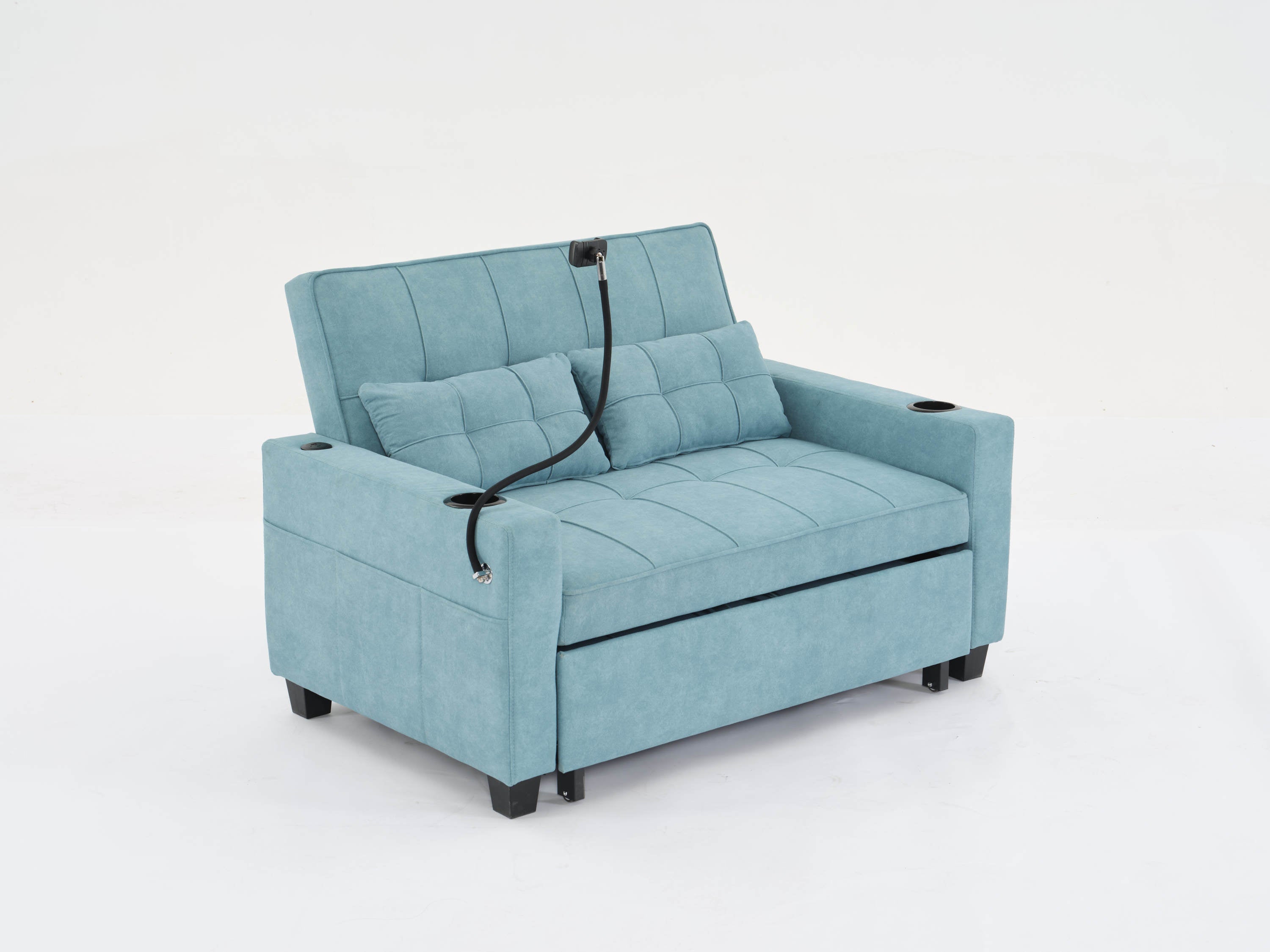 Futon Chair Bed Convertible Chair 3-in-1 Pull Out Sleeper Chair Beds with USB Ports,Wear-resistant and Anti-scratch, Armchair Bed Sleeper for Living Room (Green Tech cloth)