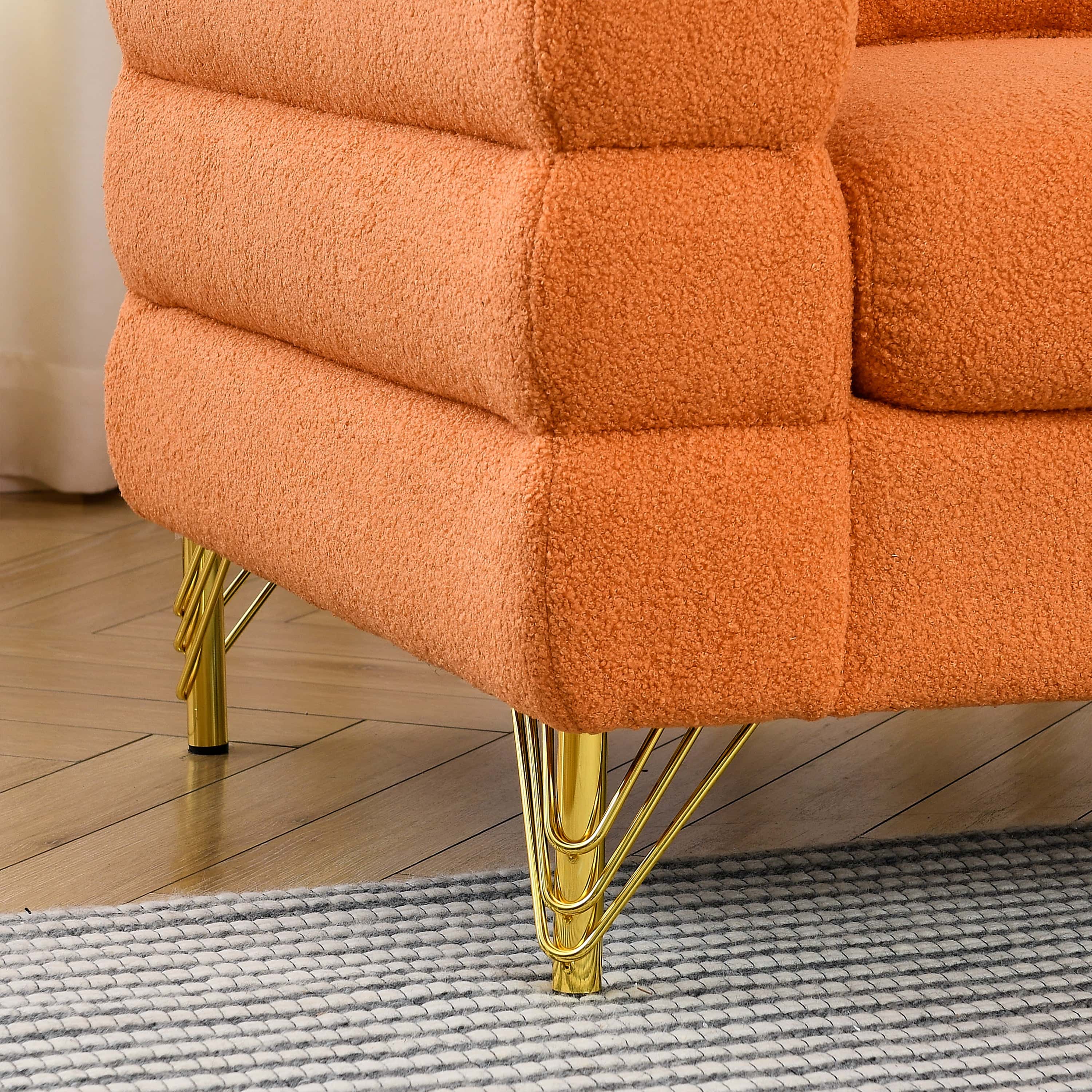 60Inch Oversized 2 Seater Sectional Sofa, Living Room Comfort Fabric Sectional Sofa-Deep Seating Sectional Sofa, Soft Sitting with 2 Pillows for Living Room,Bedroom,Office,Orange teddy(W834S00031)
