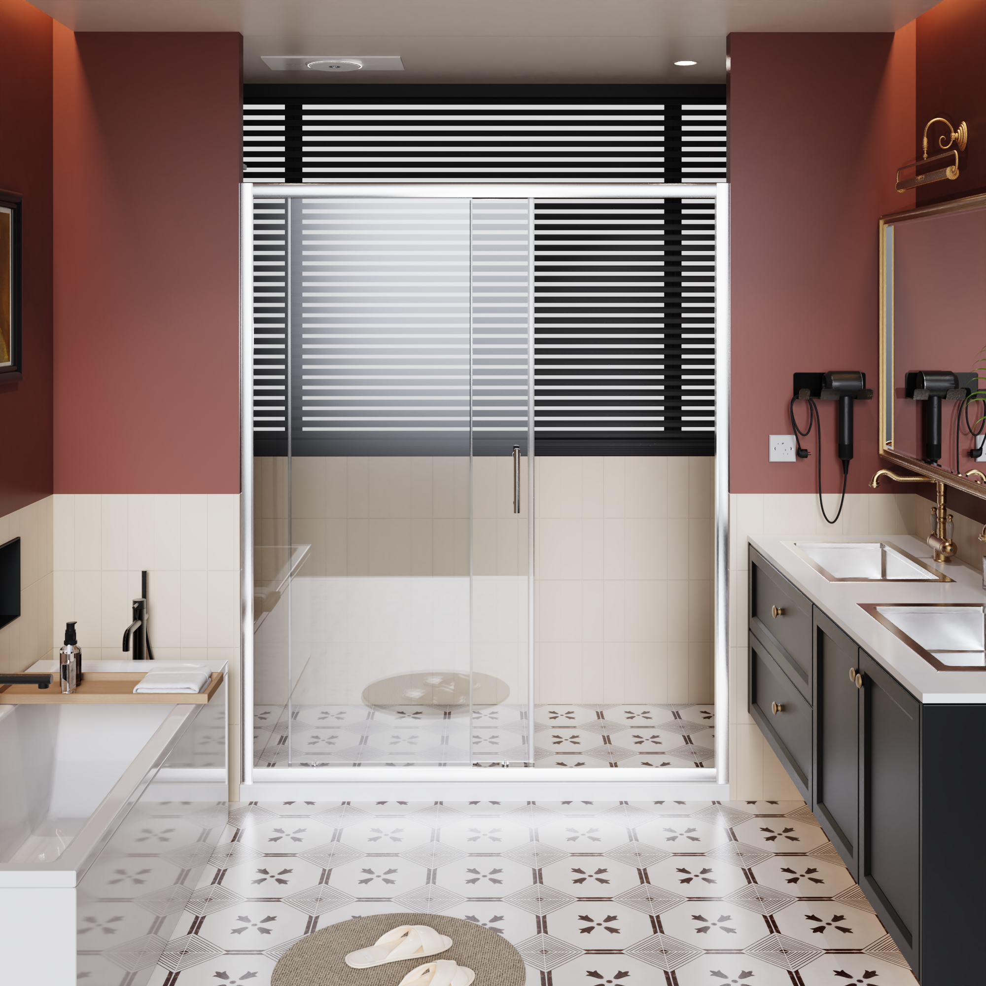 Single sliding shower door 60 x 72 in chrome clear tempered glass angle view