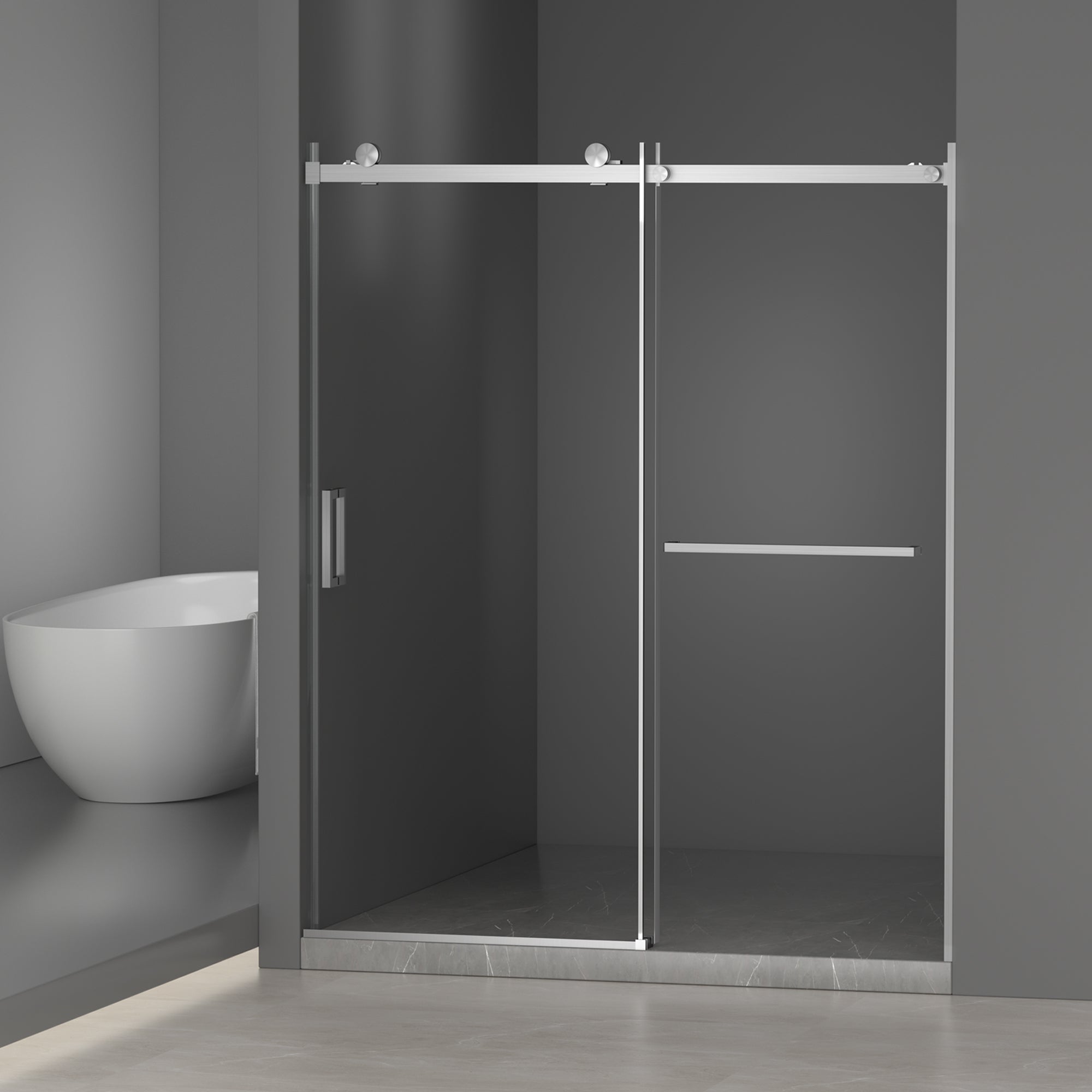 56-60 x 72 in Soft-Close Frameless Sliding Shower Door - 56-60 x 72 in / Brushed Nickel / Soft Close view 1