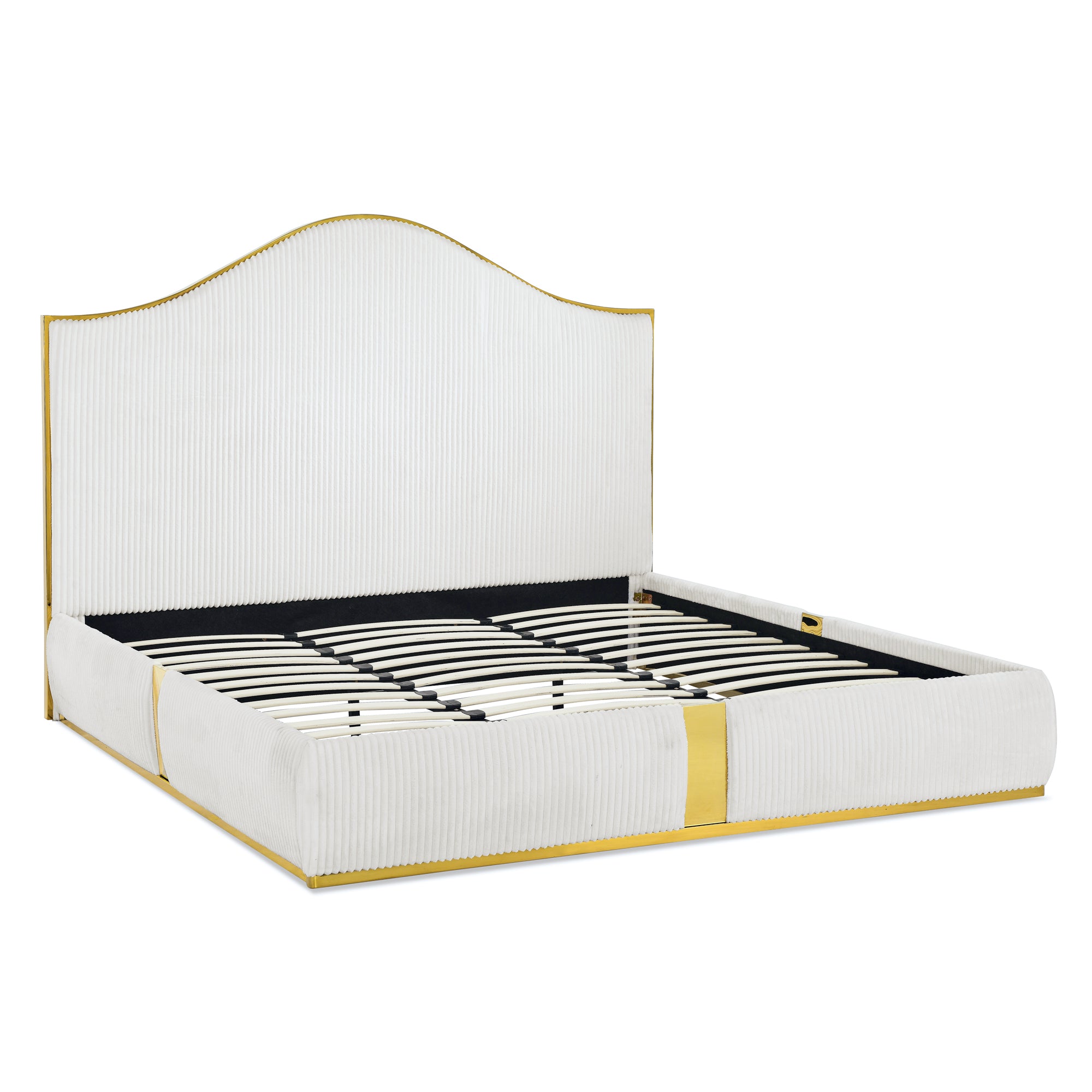 Corduroy Upholstered Bed Frame King Size 59.5" Tall Headboard Queen Bed Frame Metal Decoration /No Box Spring Needed