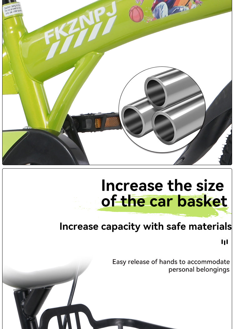 FKZNPJ 18 inch sporty kids bike with training wheels and stand Adjustable saddle Suitable for boys and girls aged 5-10 years tall Height 39-49 inches Available in a variety of colors