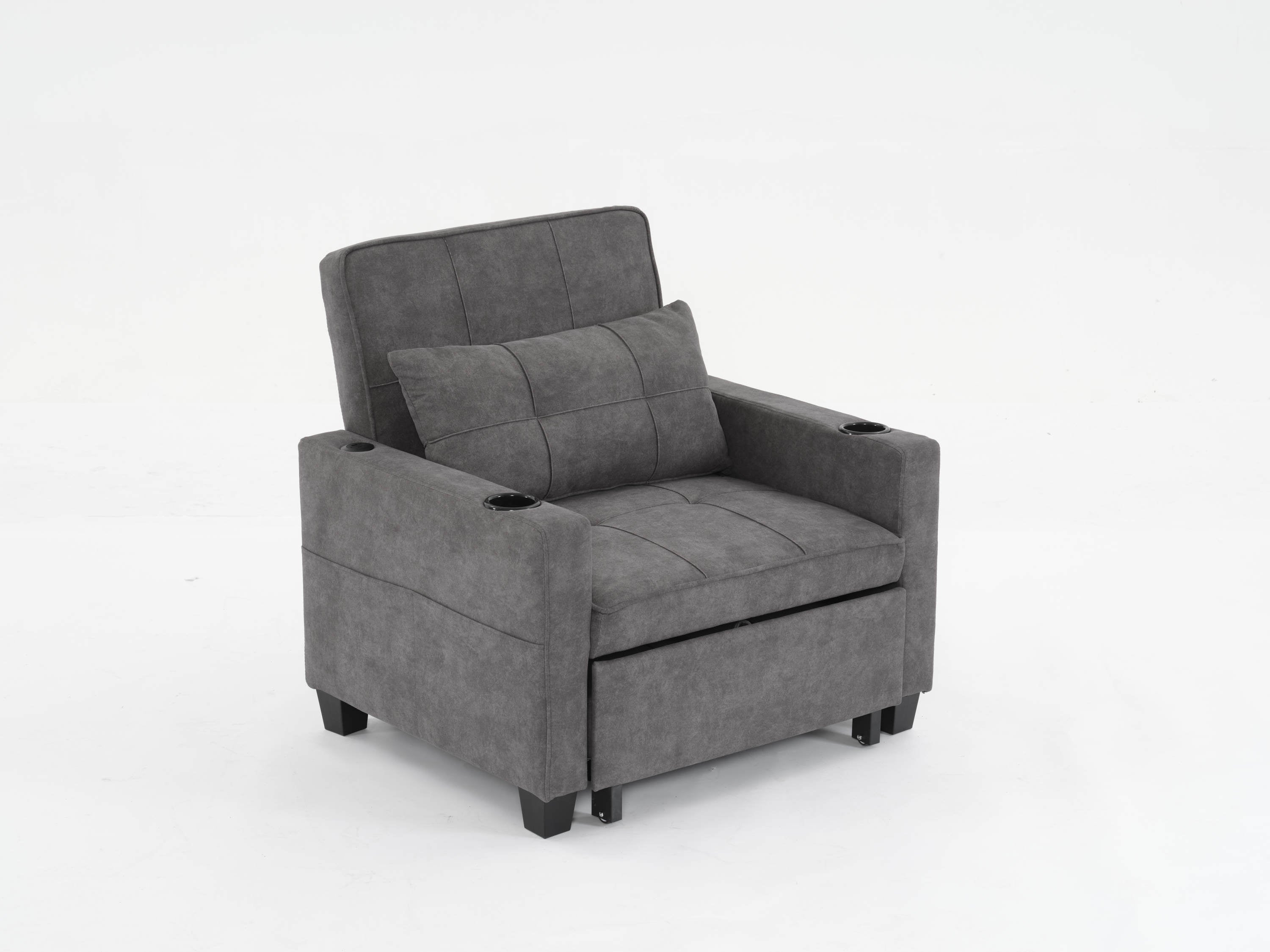 Futon Chair Bed Convertible Chair 3-in-1 Pull Out Sleeper Chair Beds with USB Ports,Wear-resistant and Anti-scratch, Armchair Bed Sleeper for Living Room (Dark Grey Scratch Cloth)