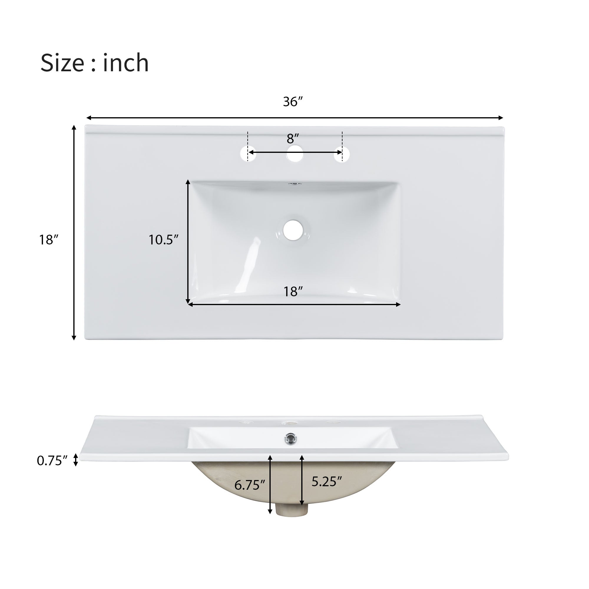 36-inch bathroom vanity with two soft close doors, adjustable shelves and three drawers