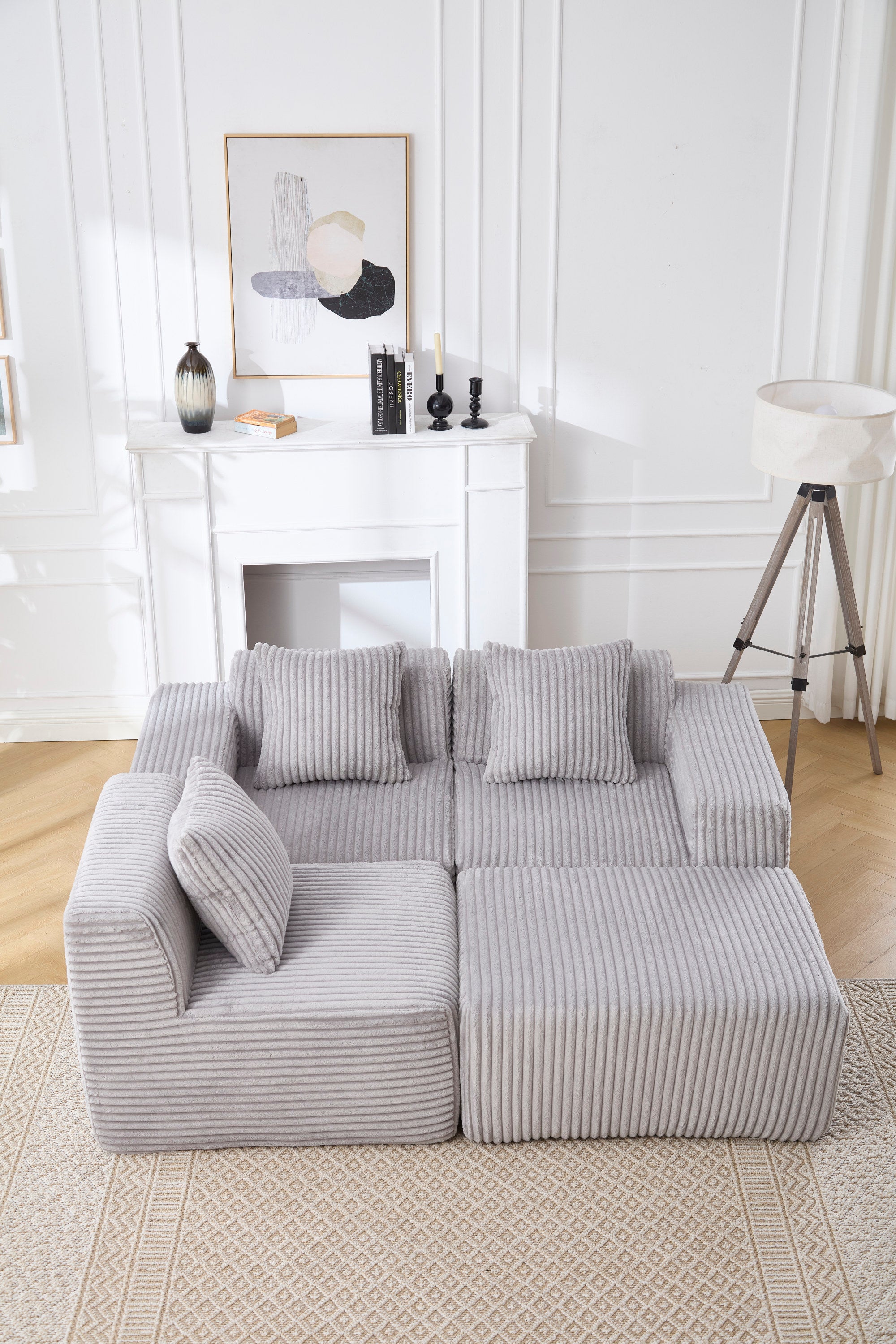 Modern Minimalist Modular Sectional Sofa,  L-Shape Upholstered Cloud Couch with Deep Seats, Right Facing Chaise for Living Room-Light Gray