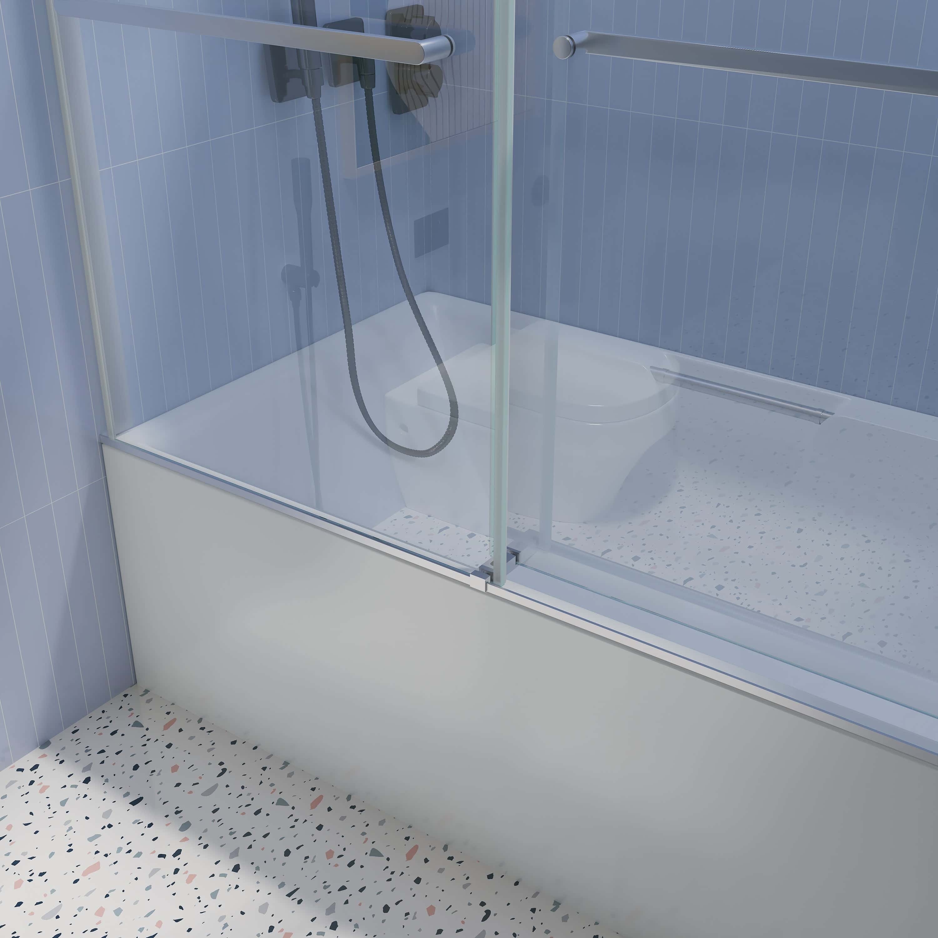 56-60"W x 65''H Frameless Double Sliding Tub Door, Bypass Tub Door Clear Glass Soft Closing in Chrome 23D02-T60C