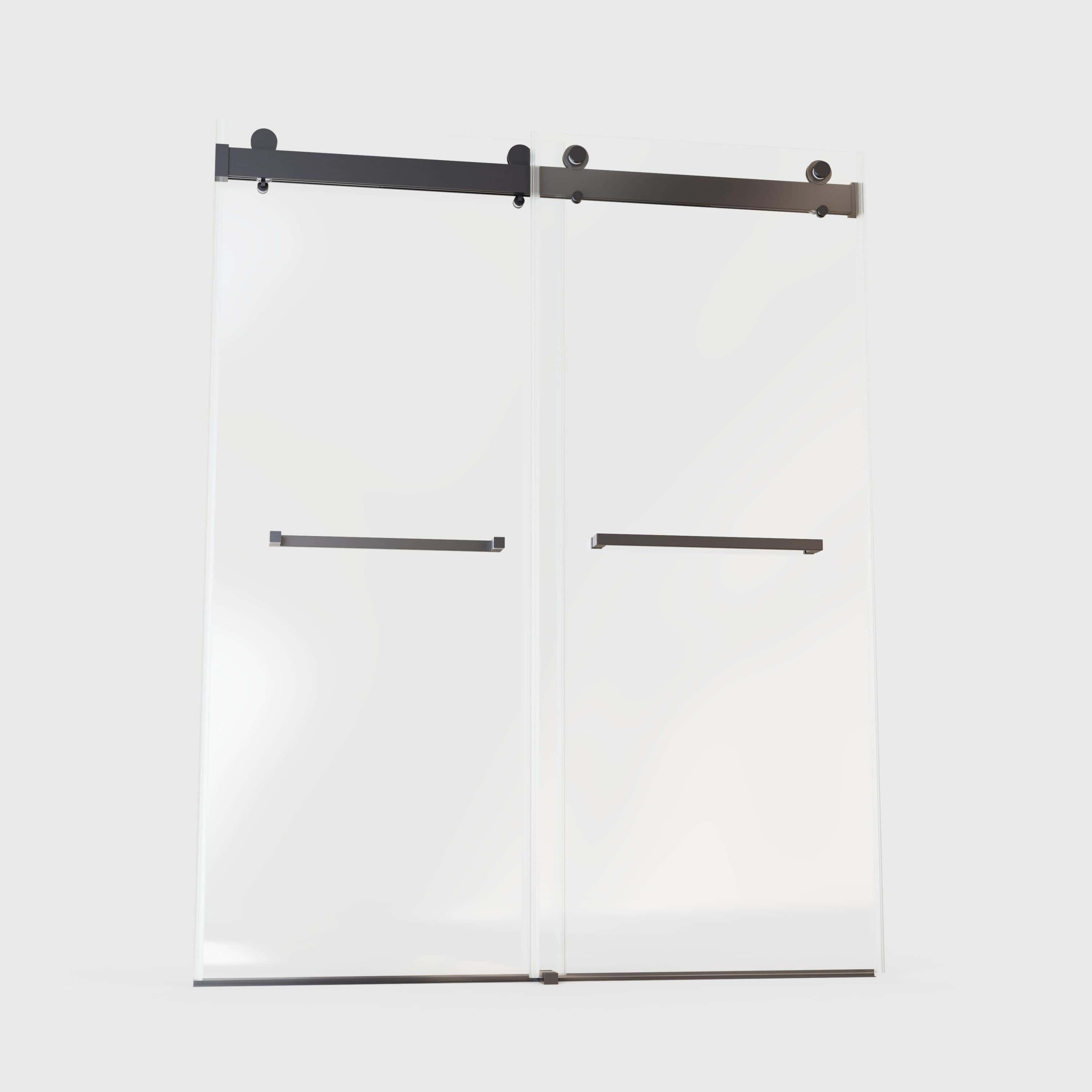 68-72"W x 76"H  Frameless Double Sliding Soft-Close Shower Door, 3/8 inches (10mm) Thick SGCC Tempered Glass Door,  Matte Black