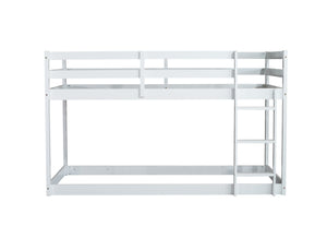 White Twin over Twin floor bunk bed with ladder, front view