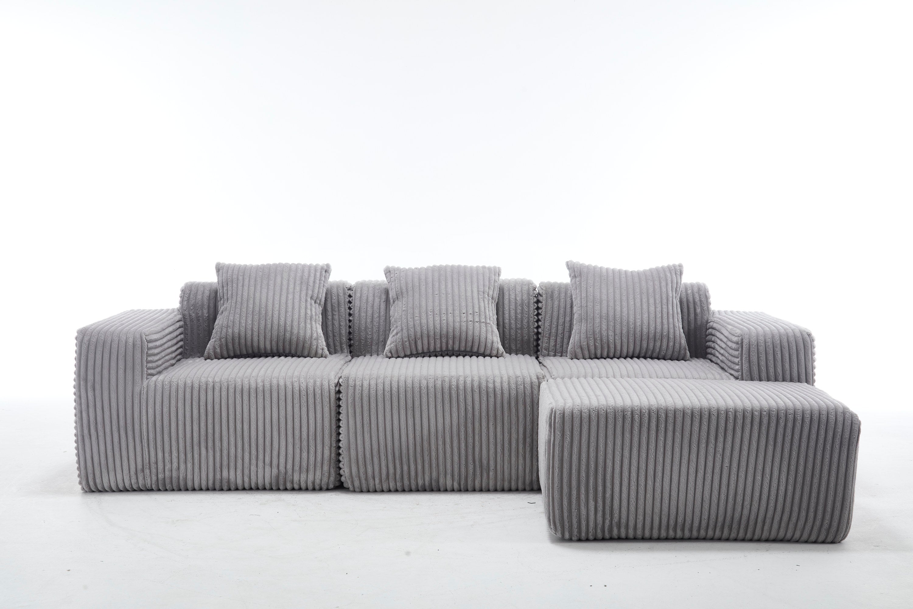 Modern Minimalist Modular Sectional Sofa,  L-Shape Upholstered Cloud Couch with Deep Seats, Right Facing Chaise for Living Room-Light Gray