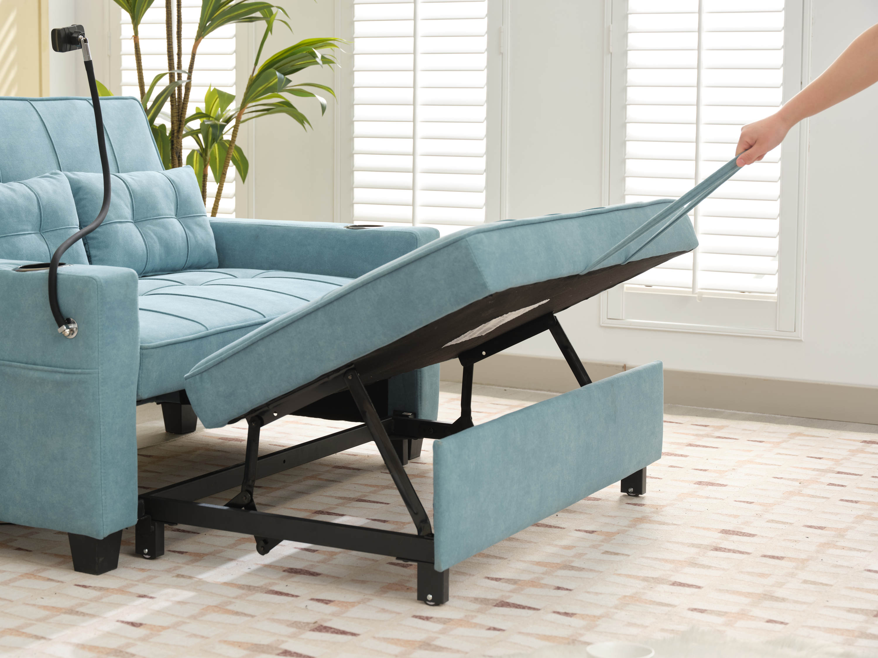 Futon Chair Bed Convertible Chair 3-in-1 Pull Out Sleeper Chair Beds with USB Ports,Wear-resistant and Anti-scratch, Armchair Bed Sleeper for Living Room (Green Tech cloth)