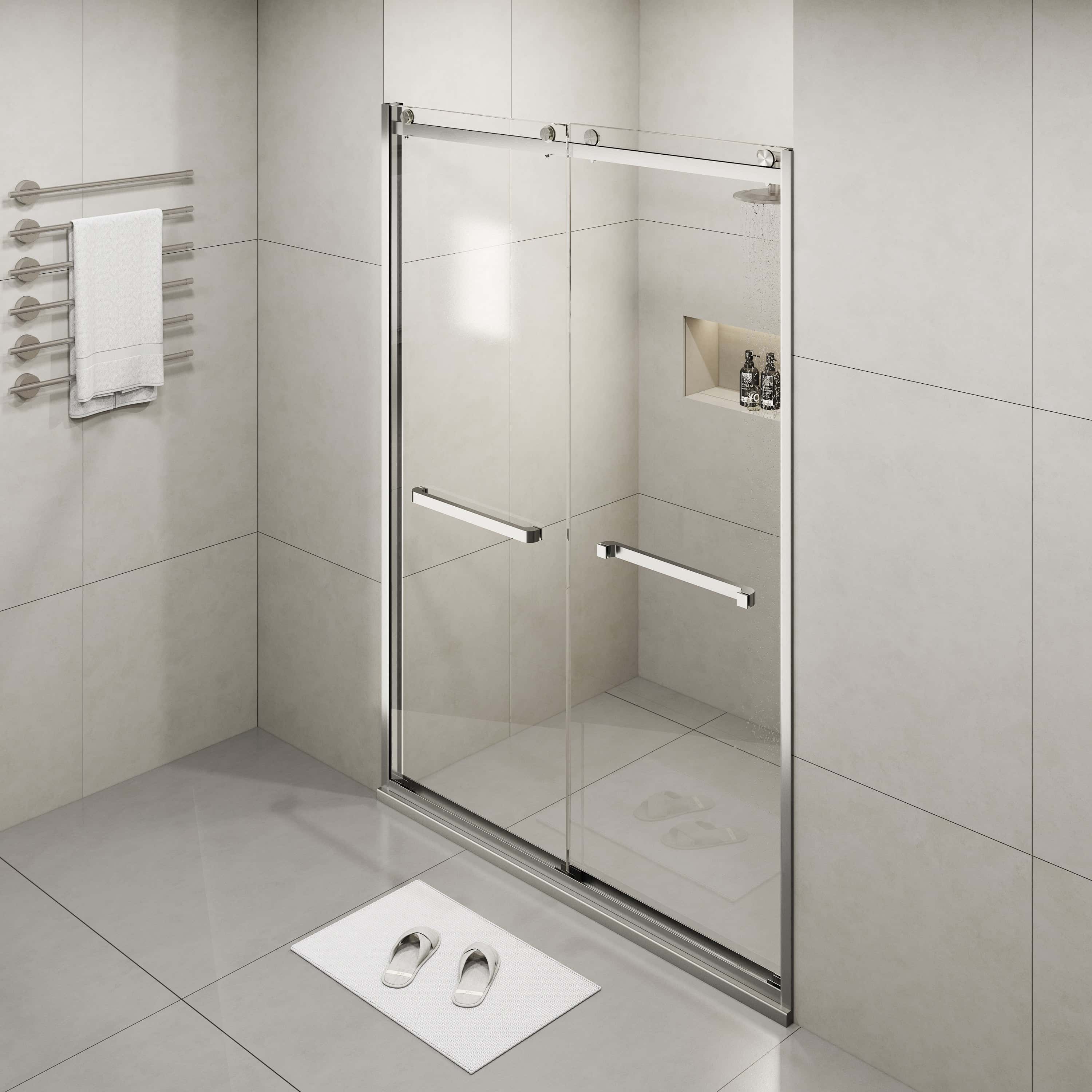 Frameless Double Sliding Glass Shower Doors, 60"W x 76"H with 3/8"(10mm) Clear Tempered Glass, Brushed Nickel Finish