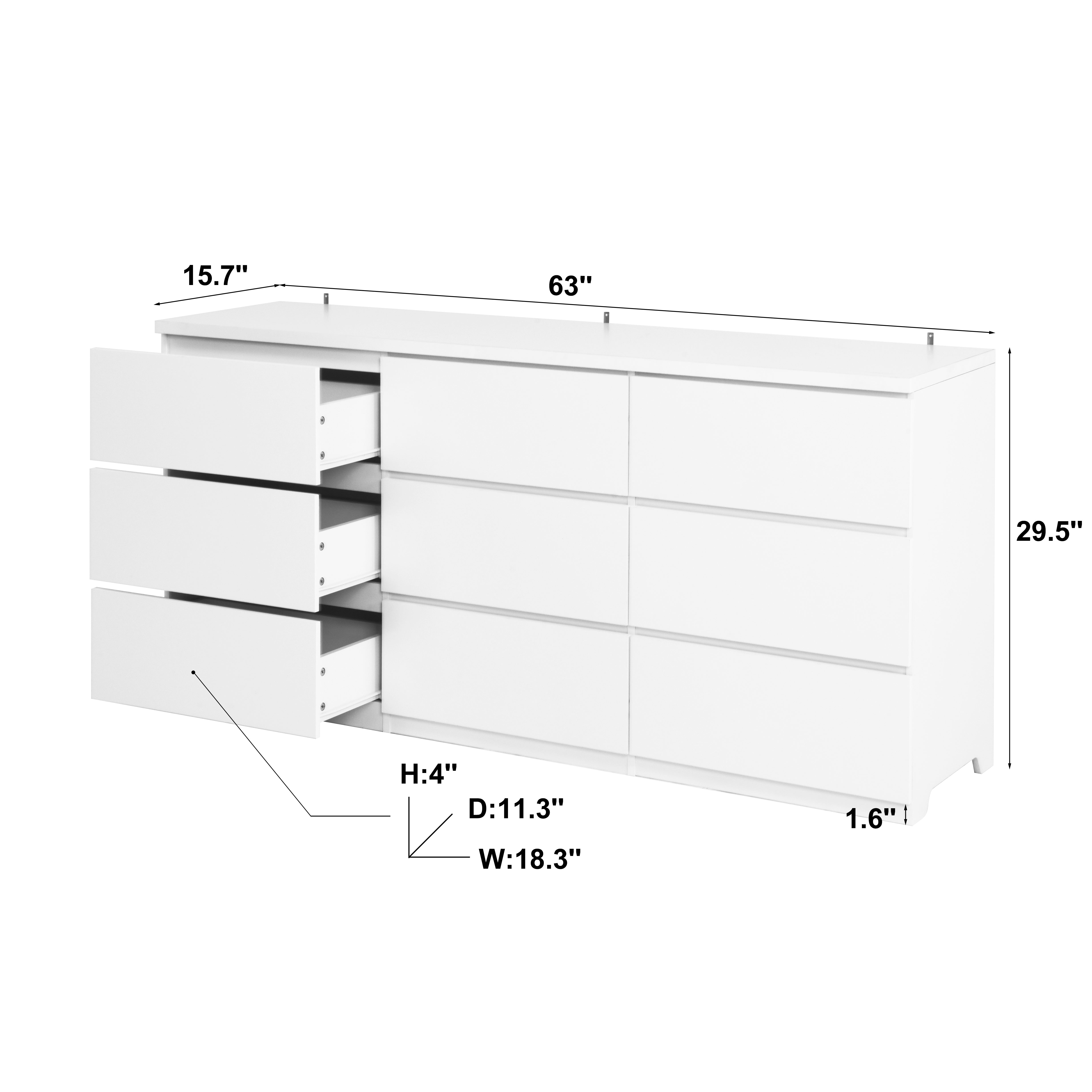 Modern white wood dresser handle-free drawer close-up