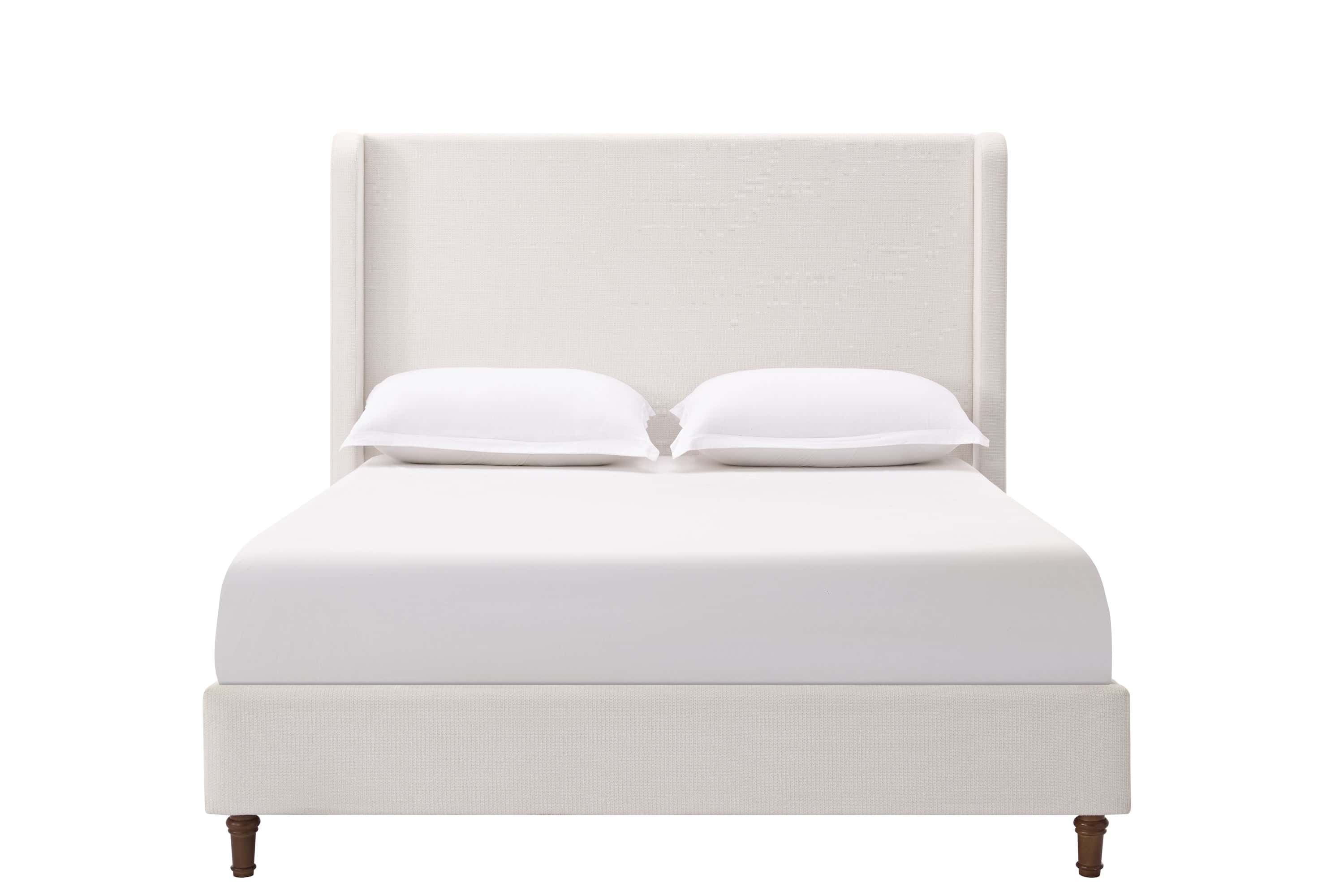 Harper Tall Headboard Upholstered Bed / 54" High Headboard / Elegant Simplicity / No Box Spring Needed / Easy Assembly / Queen / Cream White Chenille