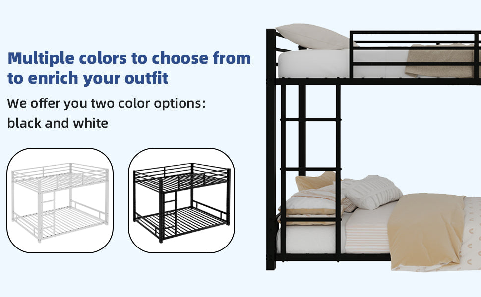 Black metal twin bunk bed frame detail, heavy-duty construction