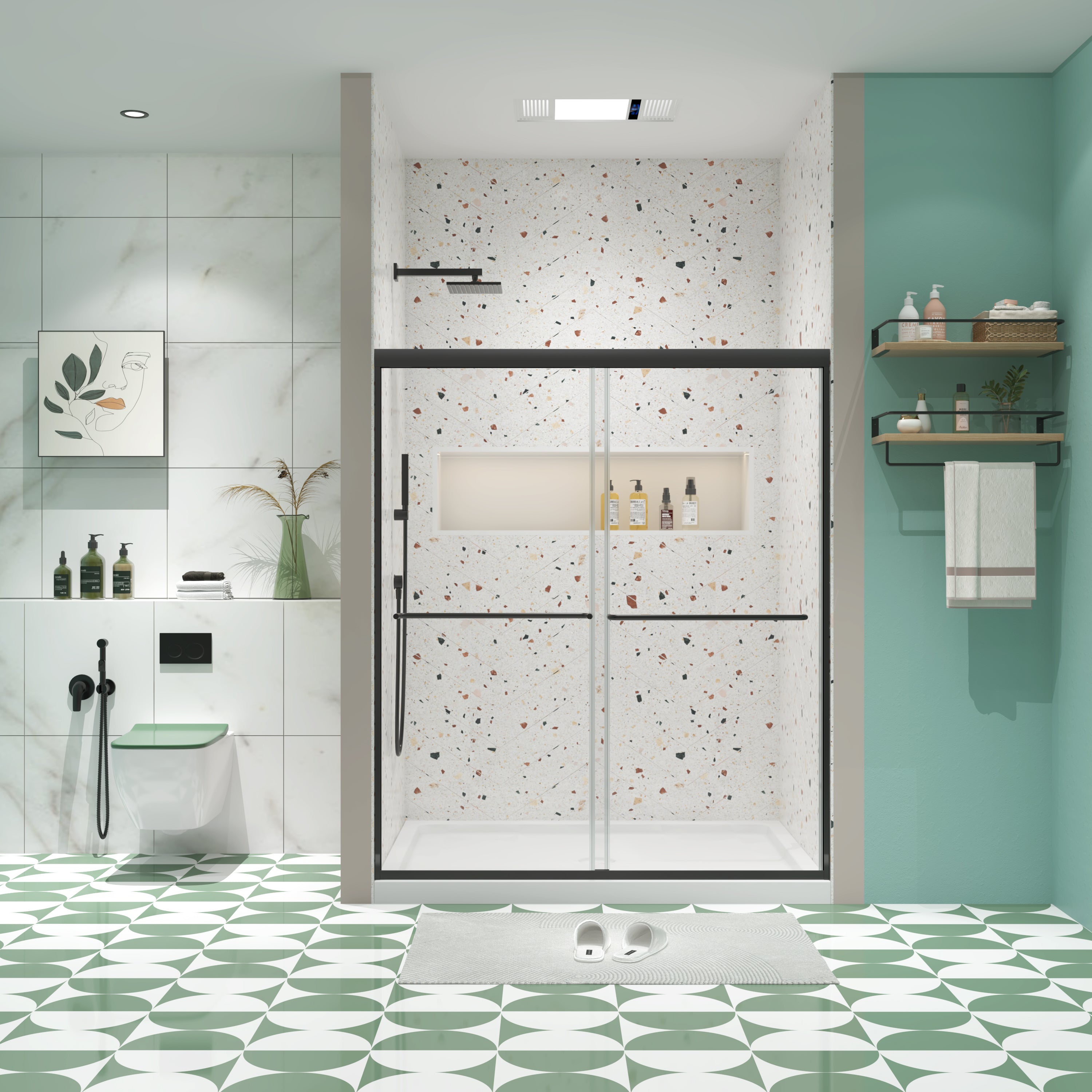 50-54 x 70 in matte black bypass sliding shower door