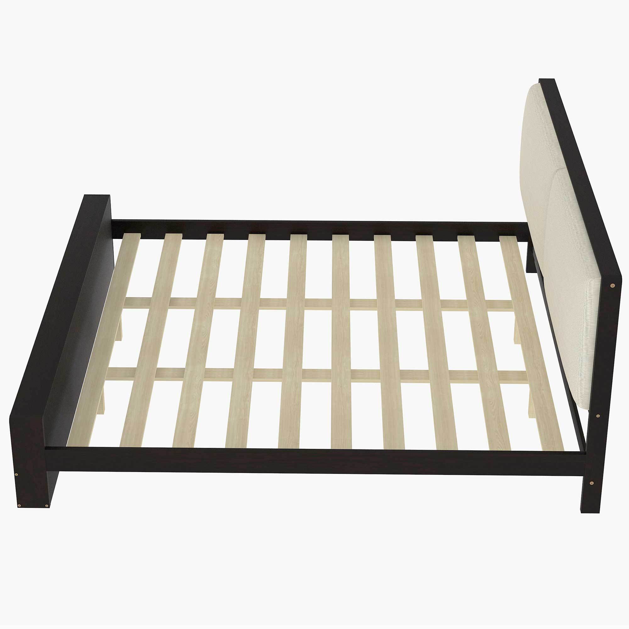 King Size Platform Bed Frame with Upholstery Headboard and Bookshelf in Footboard and LED Light Strips, Espresso