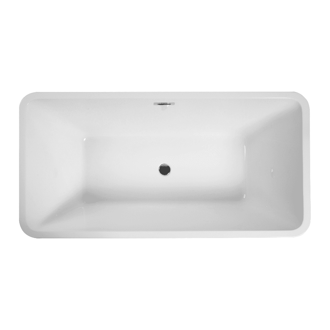 59"L x 30"W x 23"H Acrylic Rectangular Freestanding Bathtub, Contemporary Soaking White Tub with Brushed Nickel Overflow and Pop-up Drain, cUPC Certified, Glossy White 23A01-60