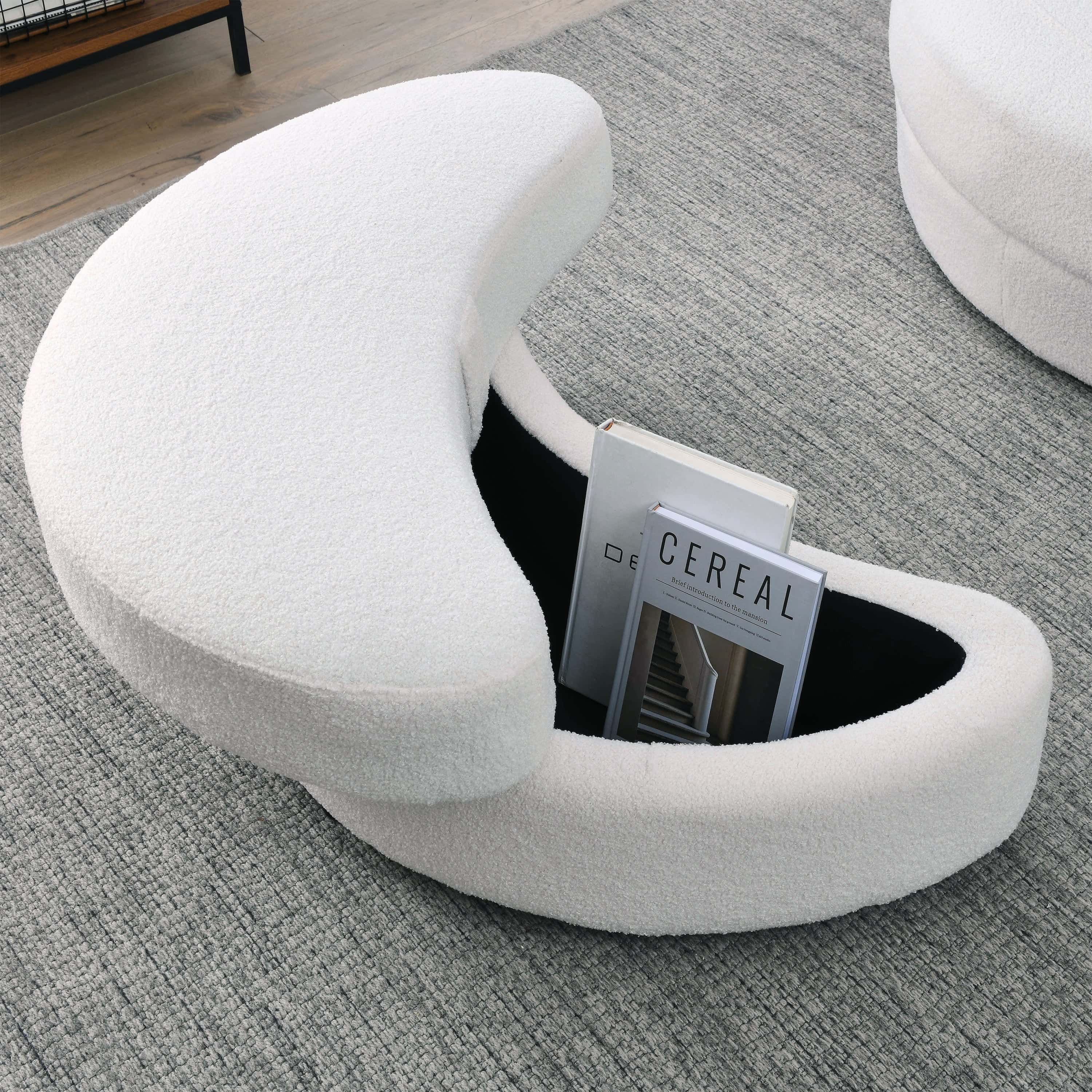 Welike Swivel Accent Barrel Modern Sofa Lounge Club Big Round Chair with Storage Ottoman Linen Fabric for Living Room Hotel with Pillows,Teddy White (Ivory)