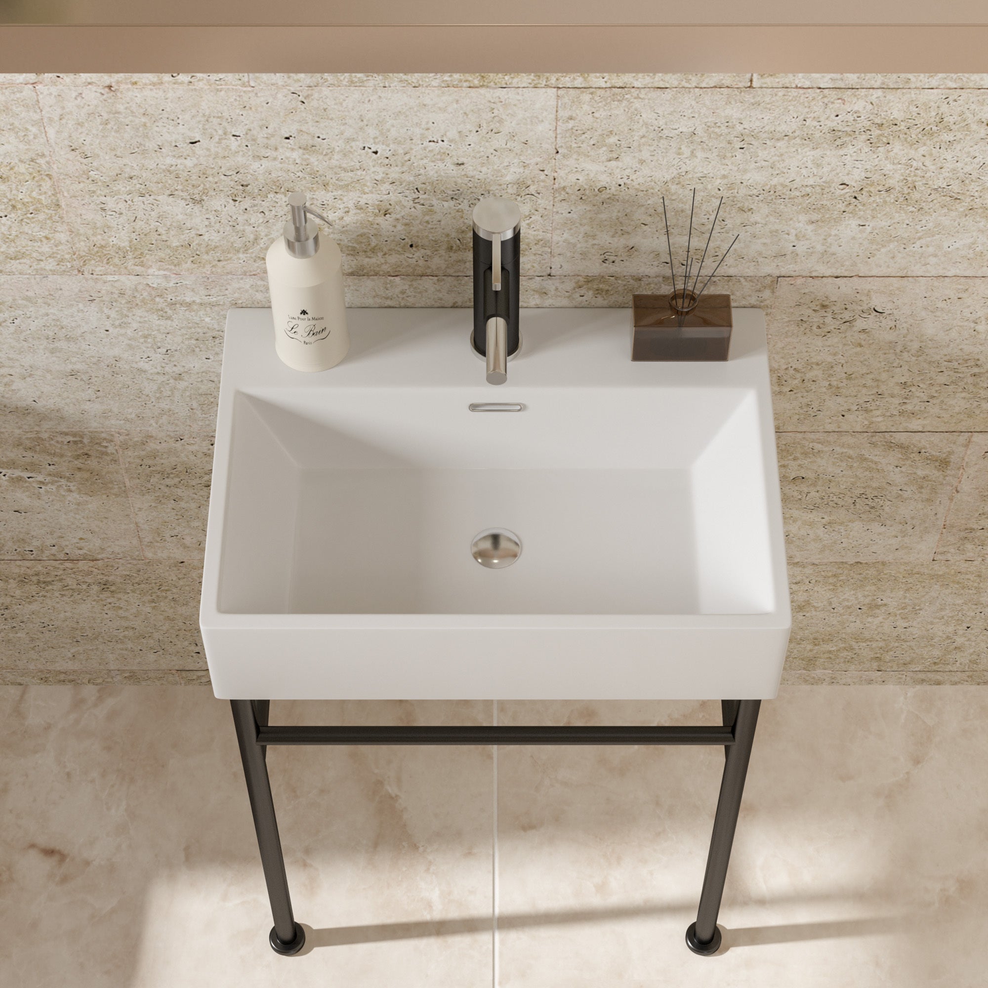 24" Bathroom Console Sink with Overflow,Ceramic Console Sink White Basin Black Legs