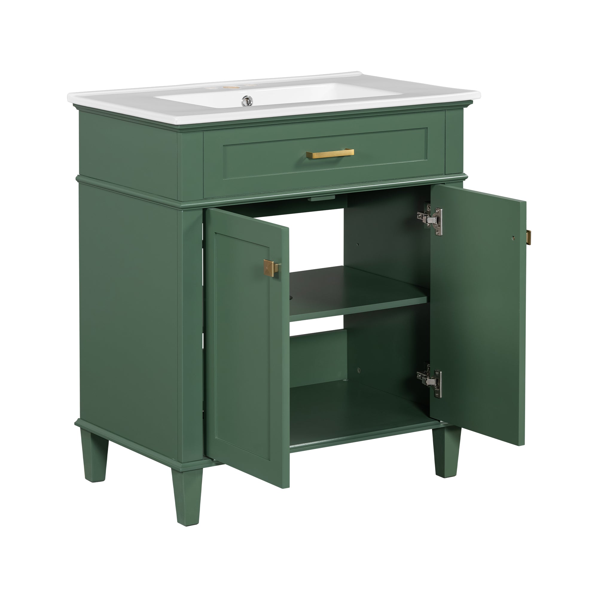 30-inch bathroom vanity with ceramic basin,  soft close door and adjustable shelves