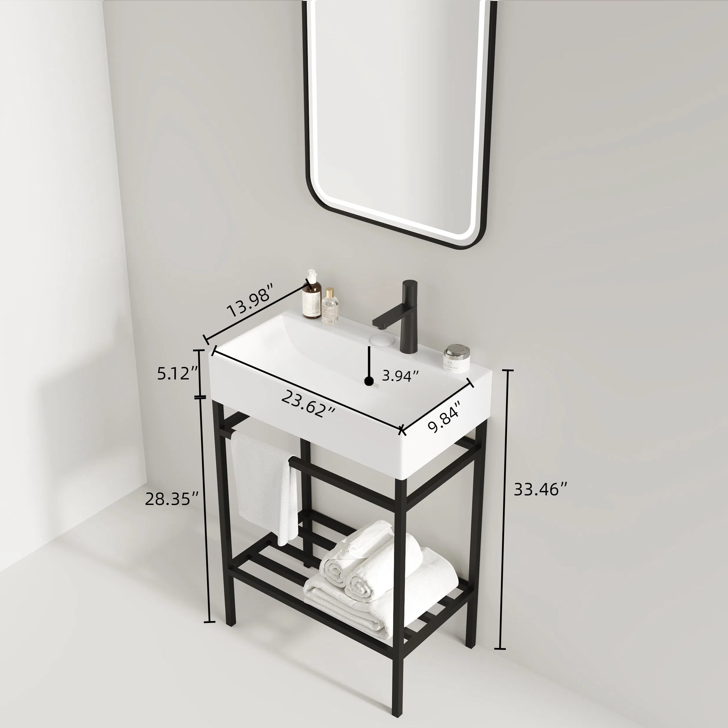 LOFI 24'' Bathroom Sink without Cabinet, White Ceramic Basin