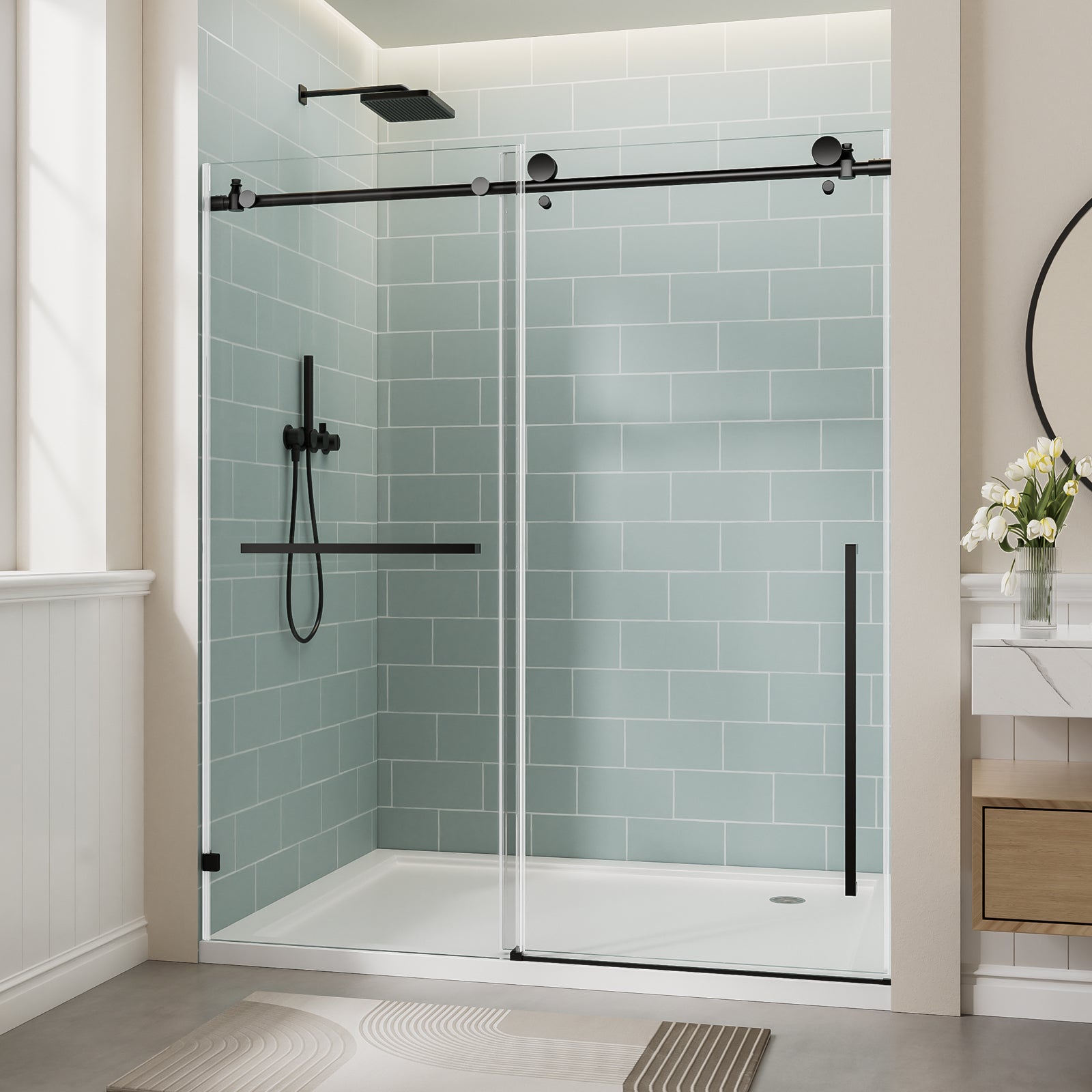 56-60 x 78 in Frameless Single Sliding Shower Door - 56-60 x 78 in / Matte Black view 1