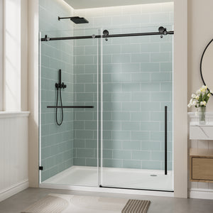 56-60 x 78 in Frameless Single Sliding Shower Door - 56-60 x 78 in / Matte Black view 1