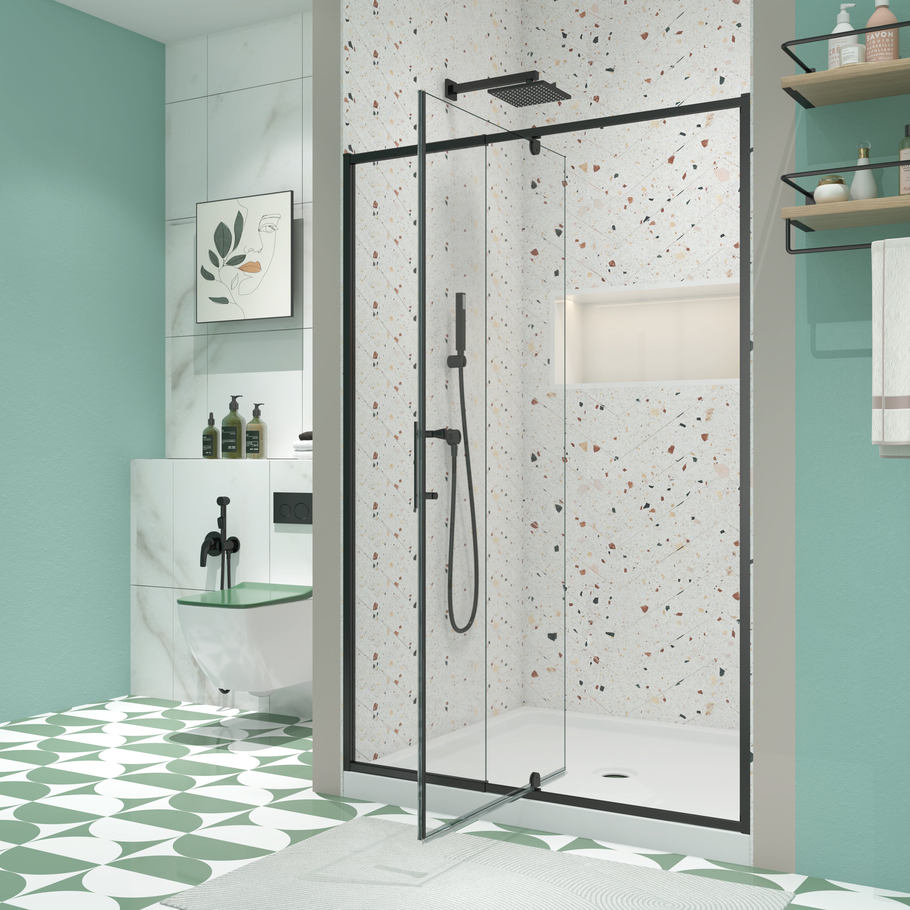 Pivot shower door handle detail