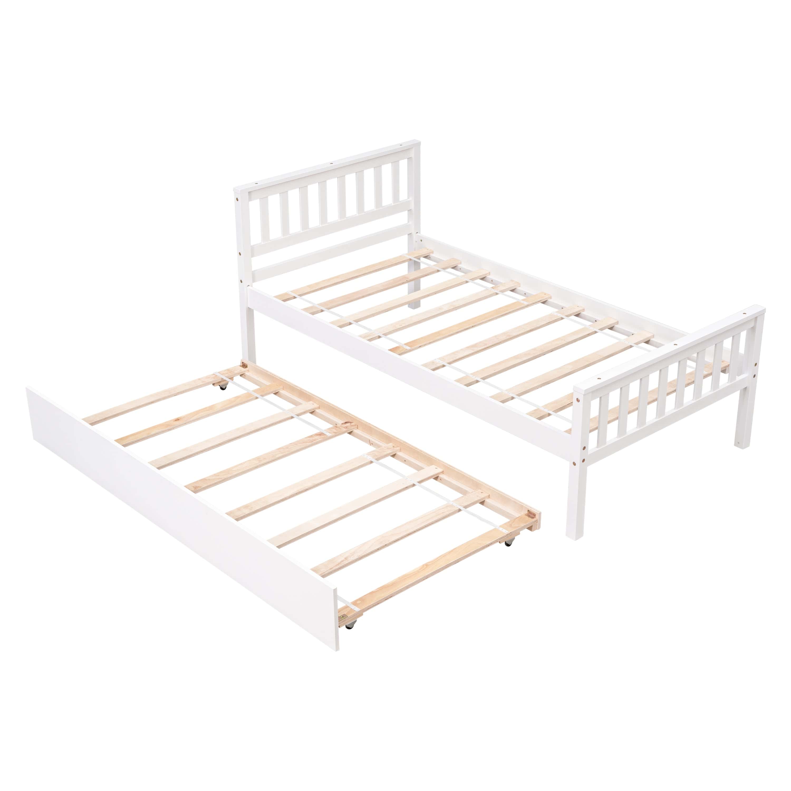 Twin Bed with Trundle, Platform Bed Frame with Headboard and Footboard, for Bedroom Small Living Space,No Box Spring Needed,White(Old SKU:W50422211)