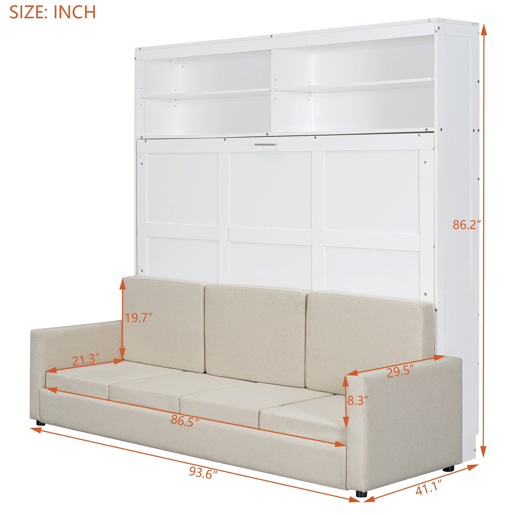 Queen Size Murphy Bed Wall Bed with Sofa,White