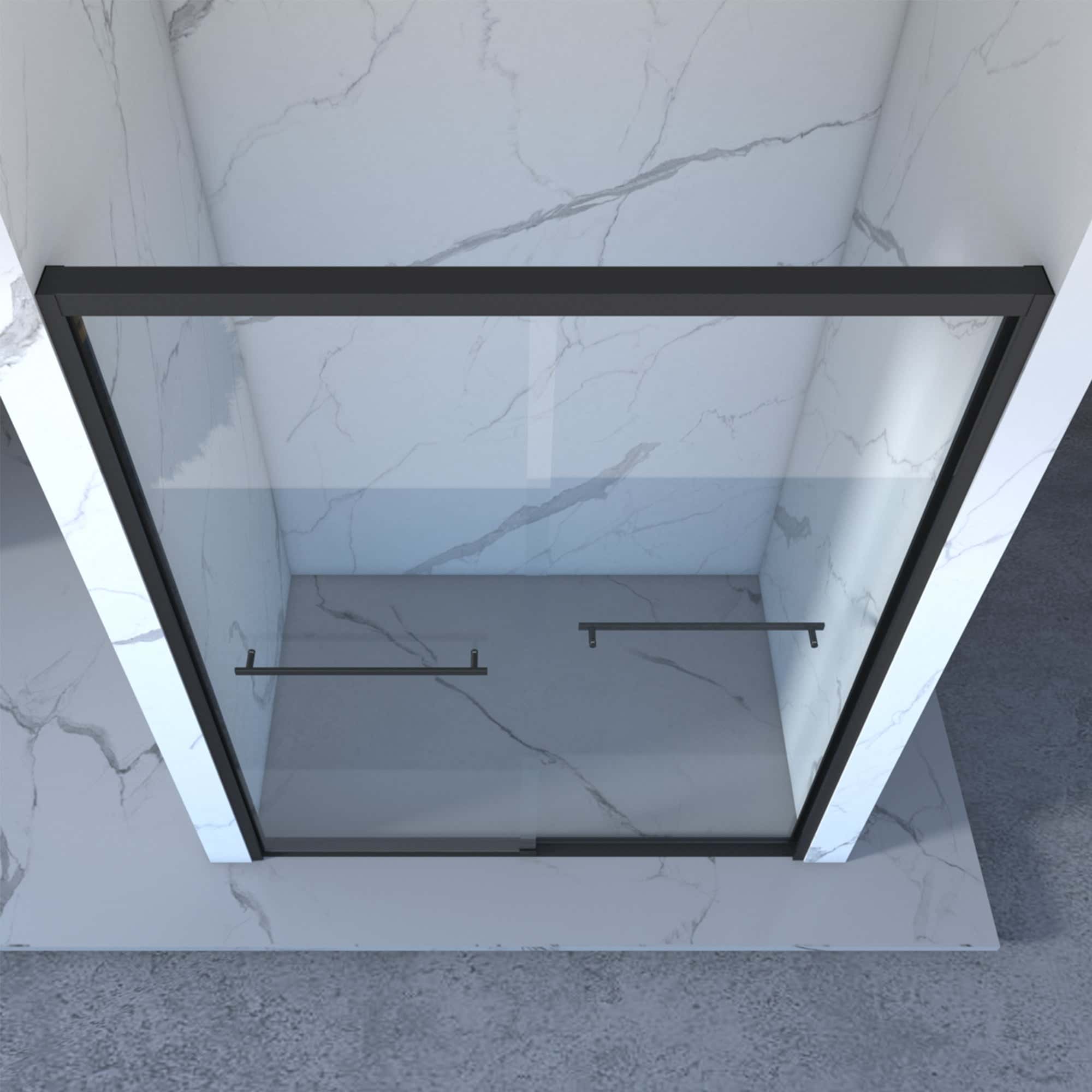 56-60"W x 70"H Aluminum Frame Double Sliding Shower Door,Bypass Bathroom Sliding Door with Premium 5/16" (8mm) Clear Tempered Glass, Black Hardware Sliding Glass Shower Enclosure,Matte Black Finished